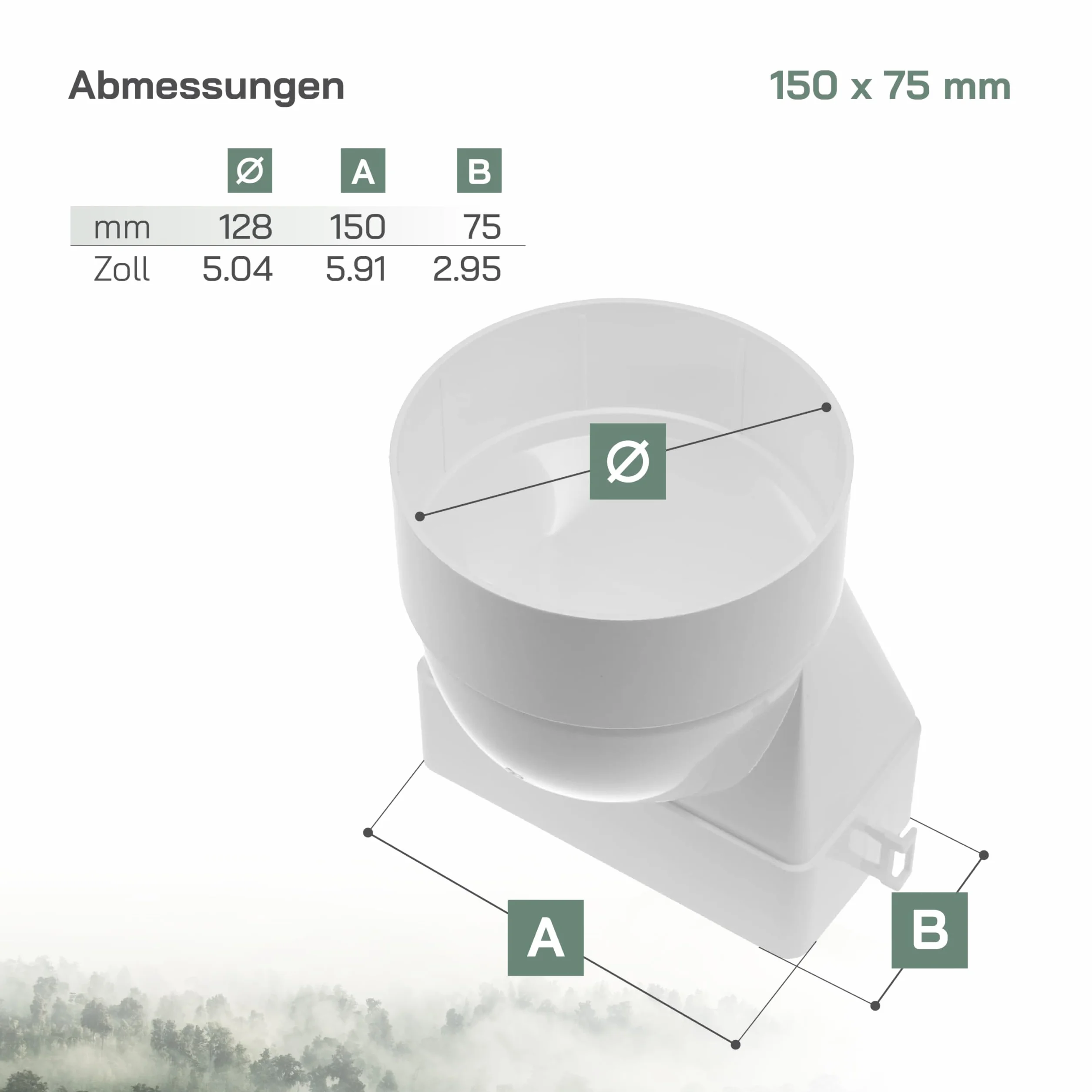Vent Systems 150 x 75 mm, prostokątne, płaskie do Ø 125 mm, okrągłe złącze kanałowe – krótki poziomy wlot rury, sprzęgło wylotowe, ogrzewanie, chłodzenie, przyłącze wentylacyjne, adapter systemowy
