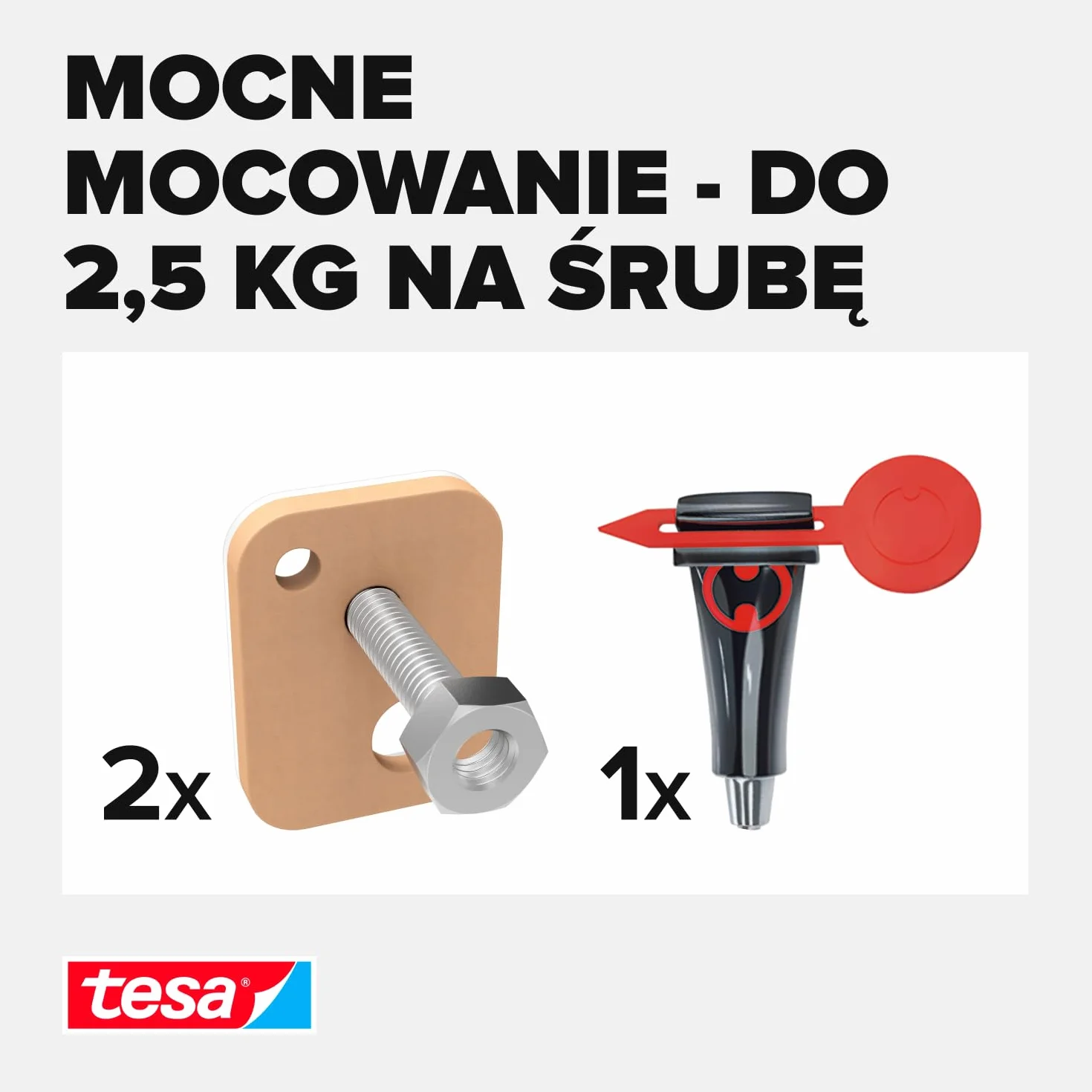 tesa Śruba klejąca do muru i kamienia, moc trzymania 2,5 kg, czworokątna, 2 sztuki