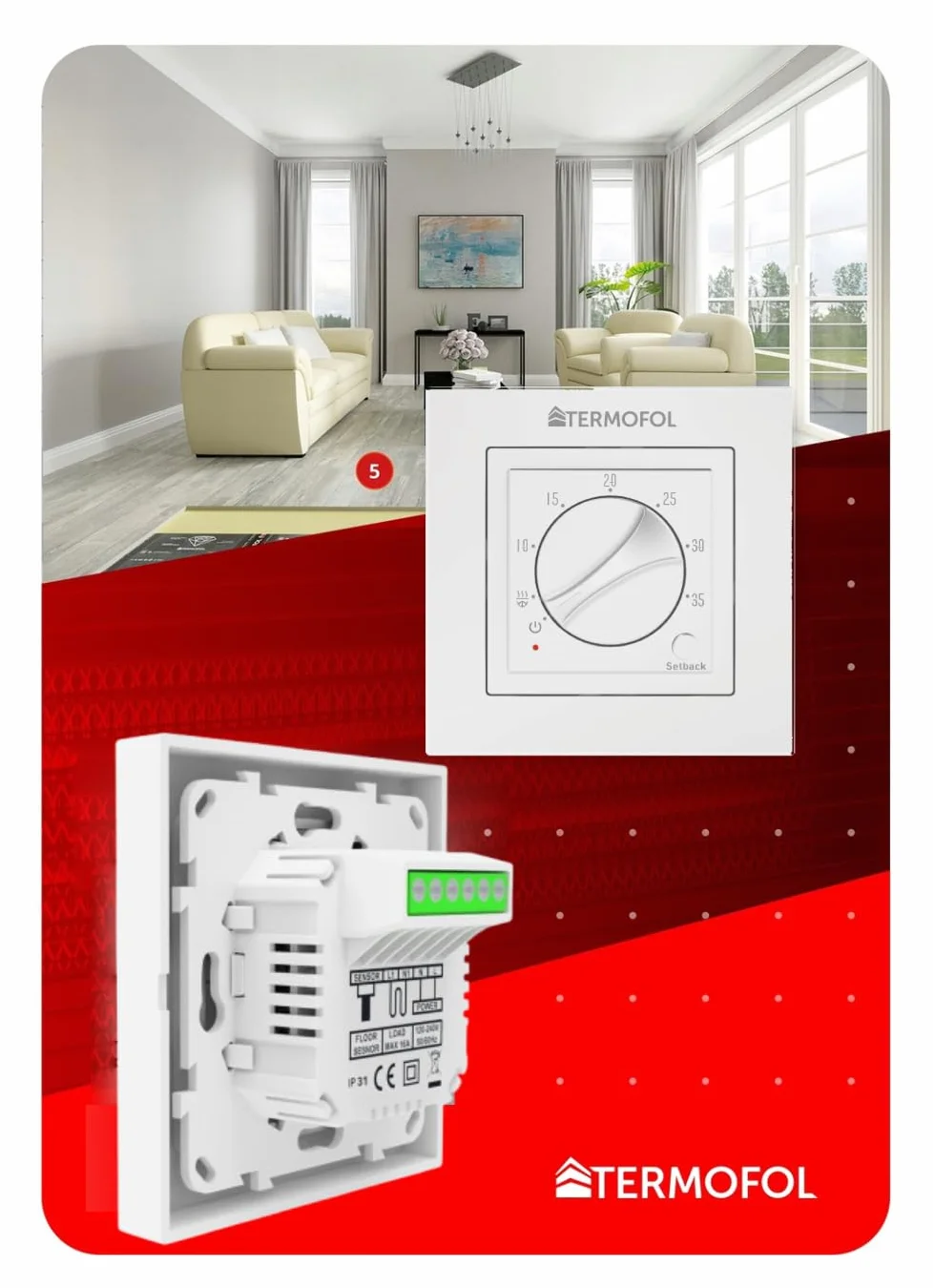 Termofol Folia grzewcza na podczerwień 140W/m2 1 m² Zestaw z termoregulatorem TF-H3 Ogrzewanie podłogowe ścienne sufitowe