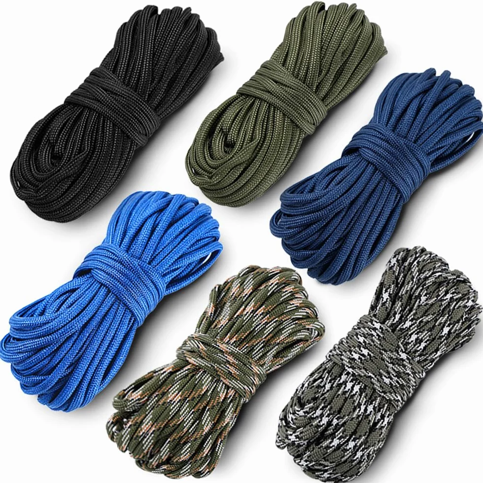 6 sztuk linki paracord 10 m, 4 mm, linka nylonowa Paracord, 7 rdzeni, wytrzymuje do 250 kg, na kemping, długość całkowita 40 m