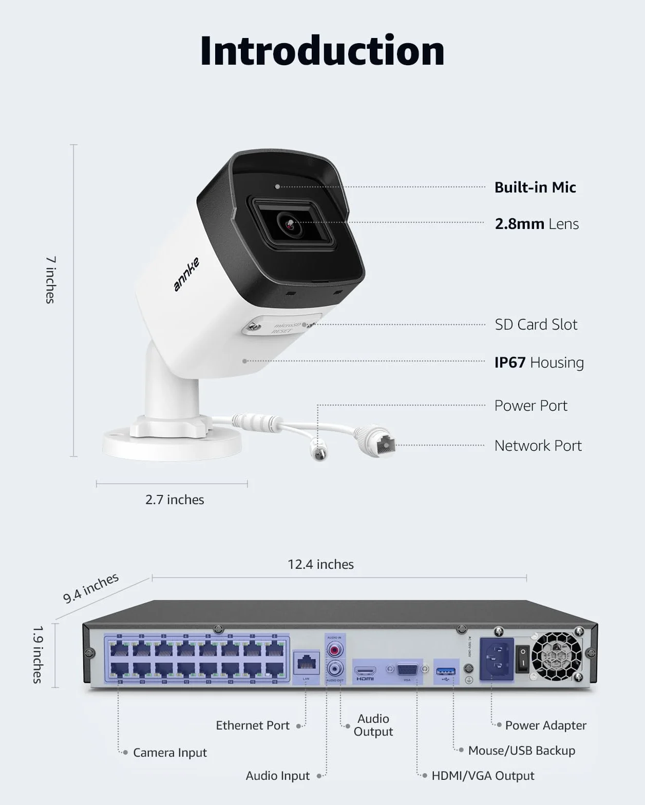 ANNKE Zestaw 5 MP PoE Kamera IP do Monitoringu Zewnętrznego 8CH H.265+ NVR 2TB HDD IP67