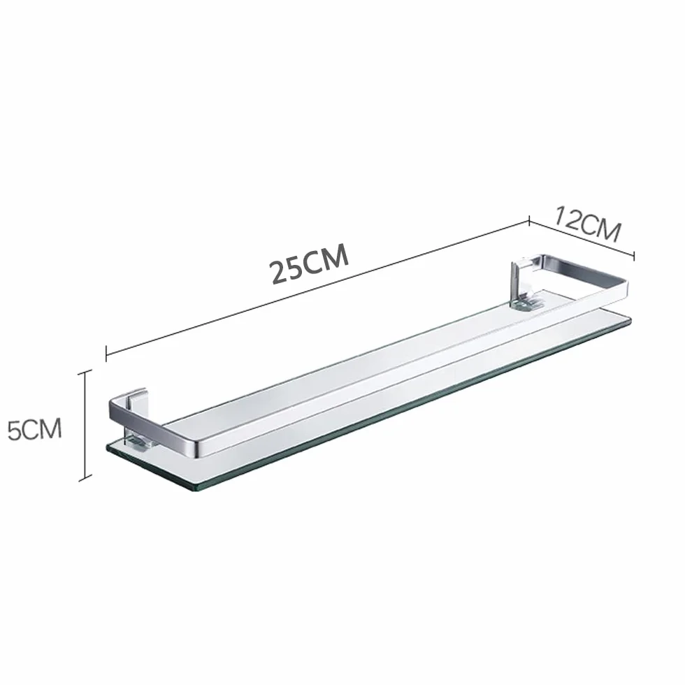 Szklana półka łazienkowa 25 cm z hartowanego szkła 8 mm aluminiowa