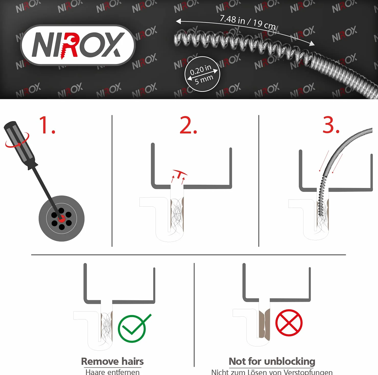 Nirox Oczyszczacz do rur sprężynowych 3 m x 5 mm