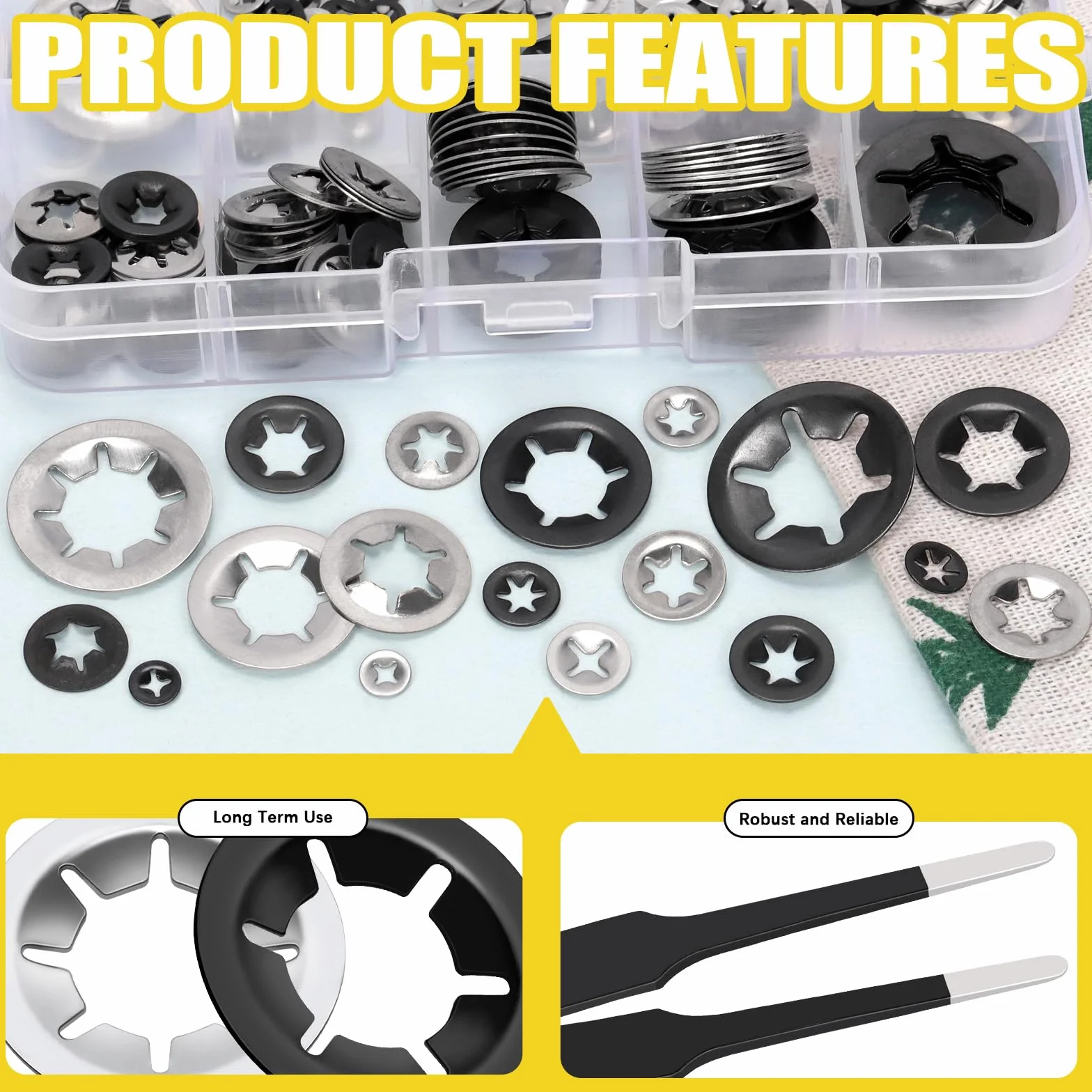 Internal Tooth Star Lock Washers M2-M12 Push On Locking Washers Black Silver