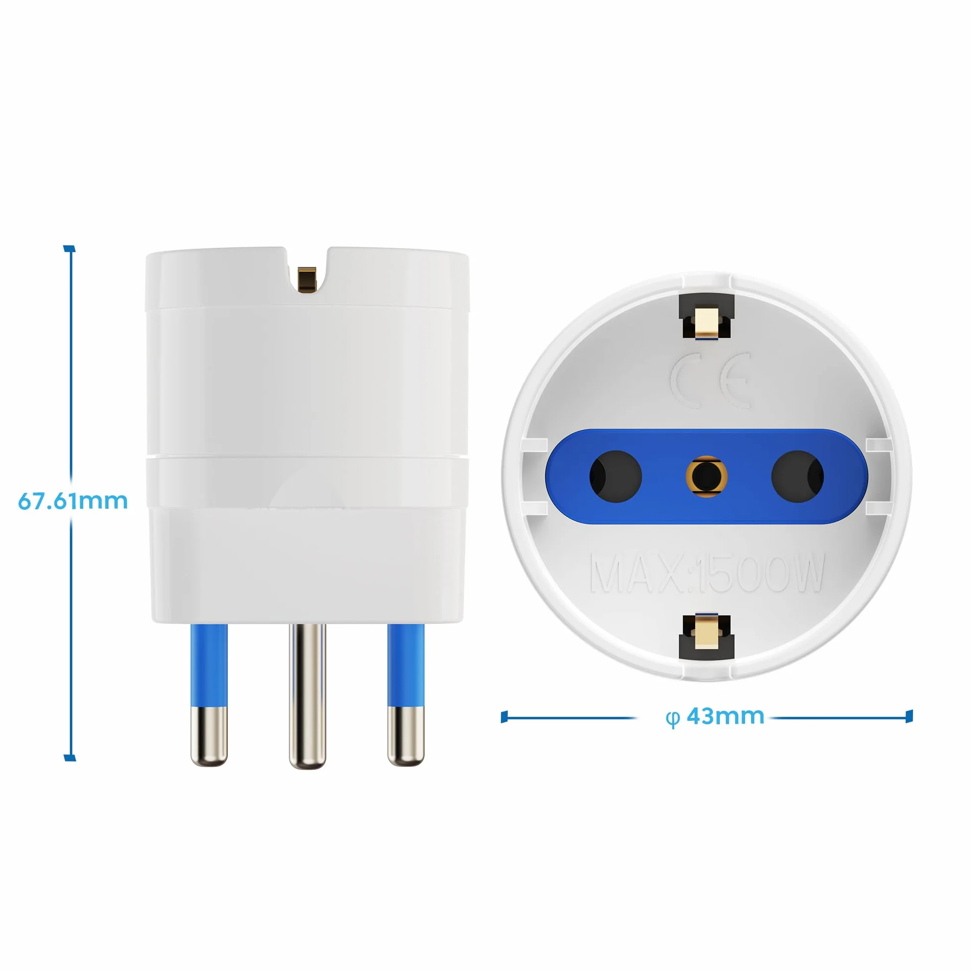 Ewent Adapter Schuko/Italiana 16 A - wtyczka i gniazdo 1500 W, biały