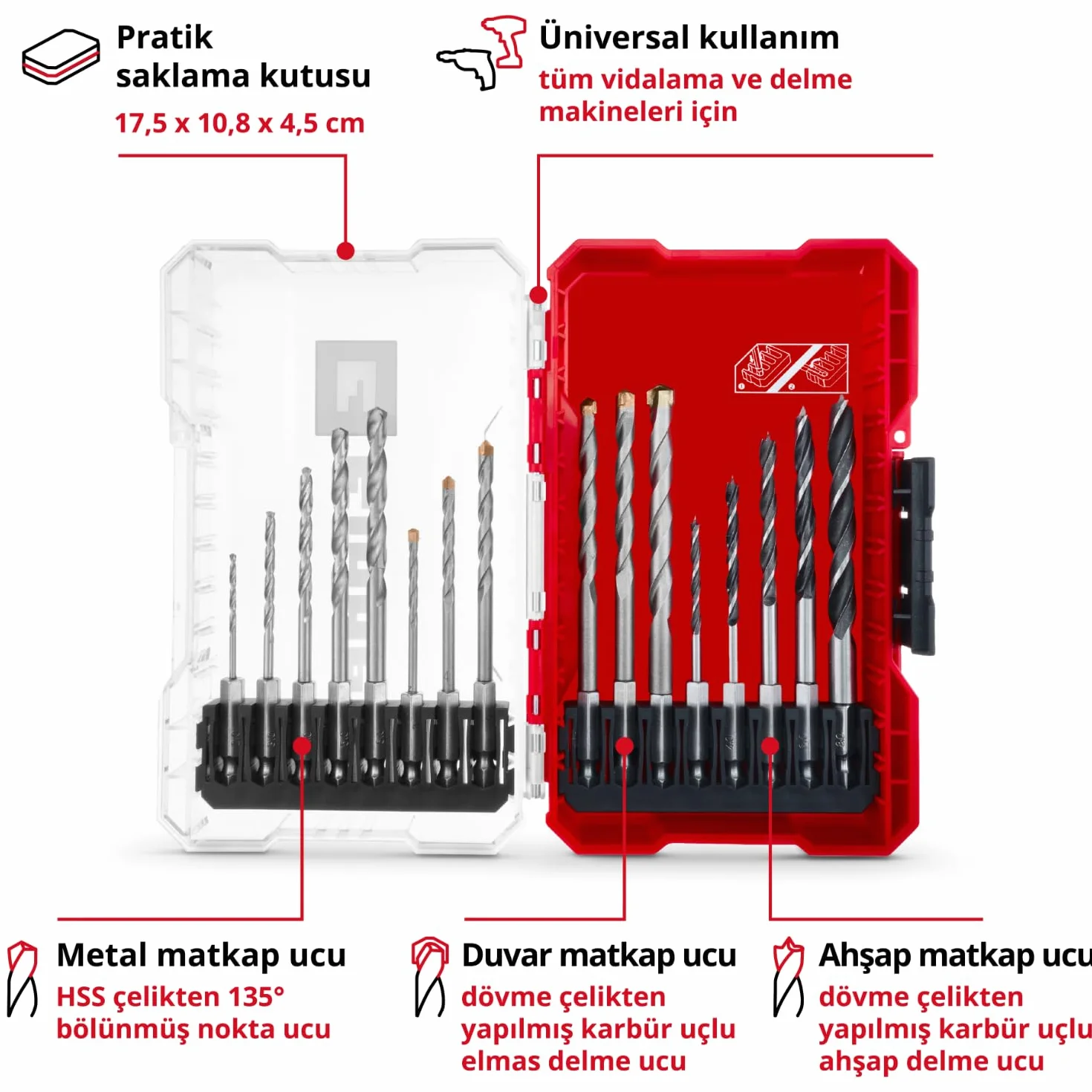 Einhell M-CASE 16-częściowy zestaw wierteł do drewna, kamienia i metalu z trzonkiem E 6.3