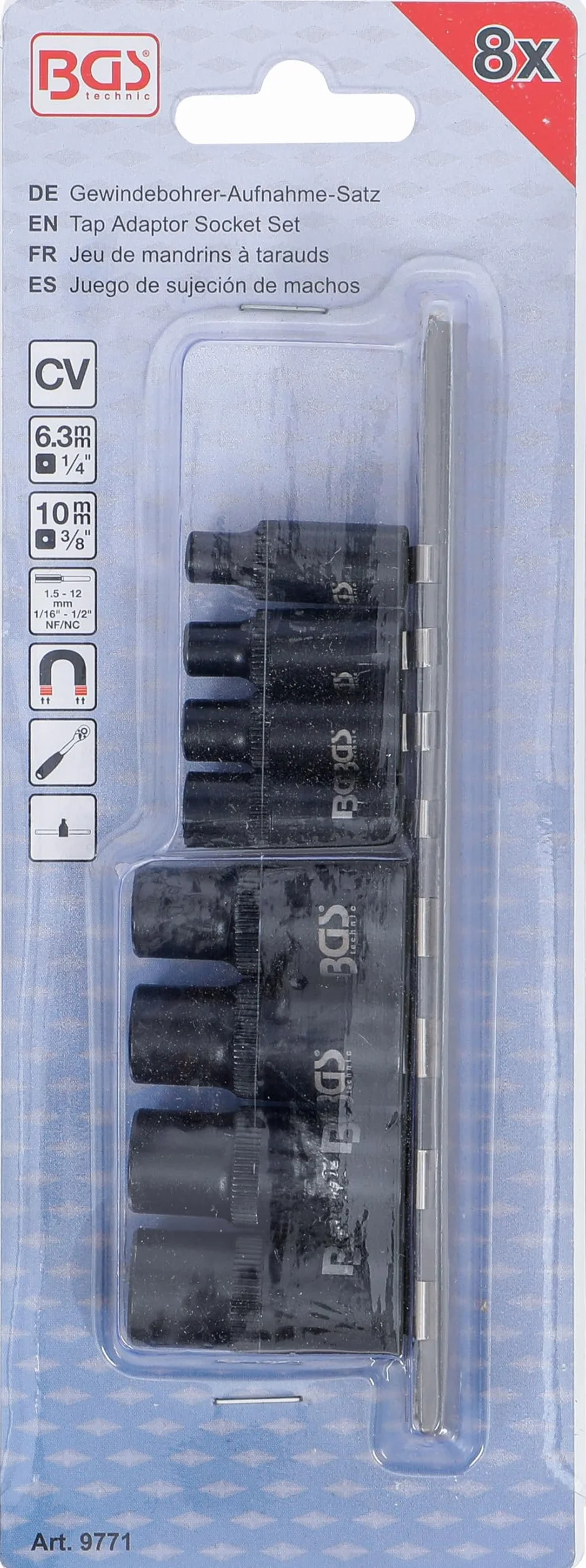 BGS 9771 Zestaw uchwytów do gwintowników magnetyczne 6,3 mm 10 mm 8 szt.
