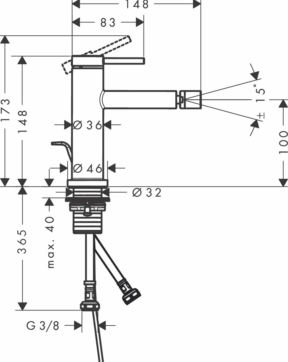 hansgrohe Tecturis S bateria bidetowa z zestawem odpływowym klik-klak, chrom