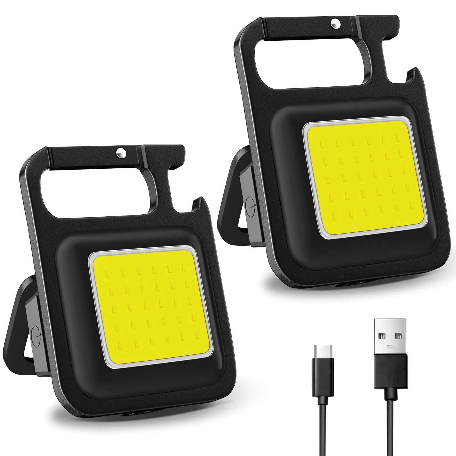 2 sztuki COB breloczek do kluczy, 4 tryby pracy, ładowana przez USB, wodoszczelna, 800 lumenów, mała latarka, przenośna latarka z uchwytem składanym, otwieraczem do butelek i podstawą magnetyczną