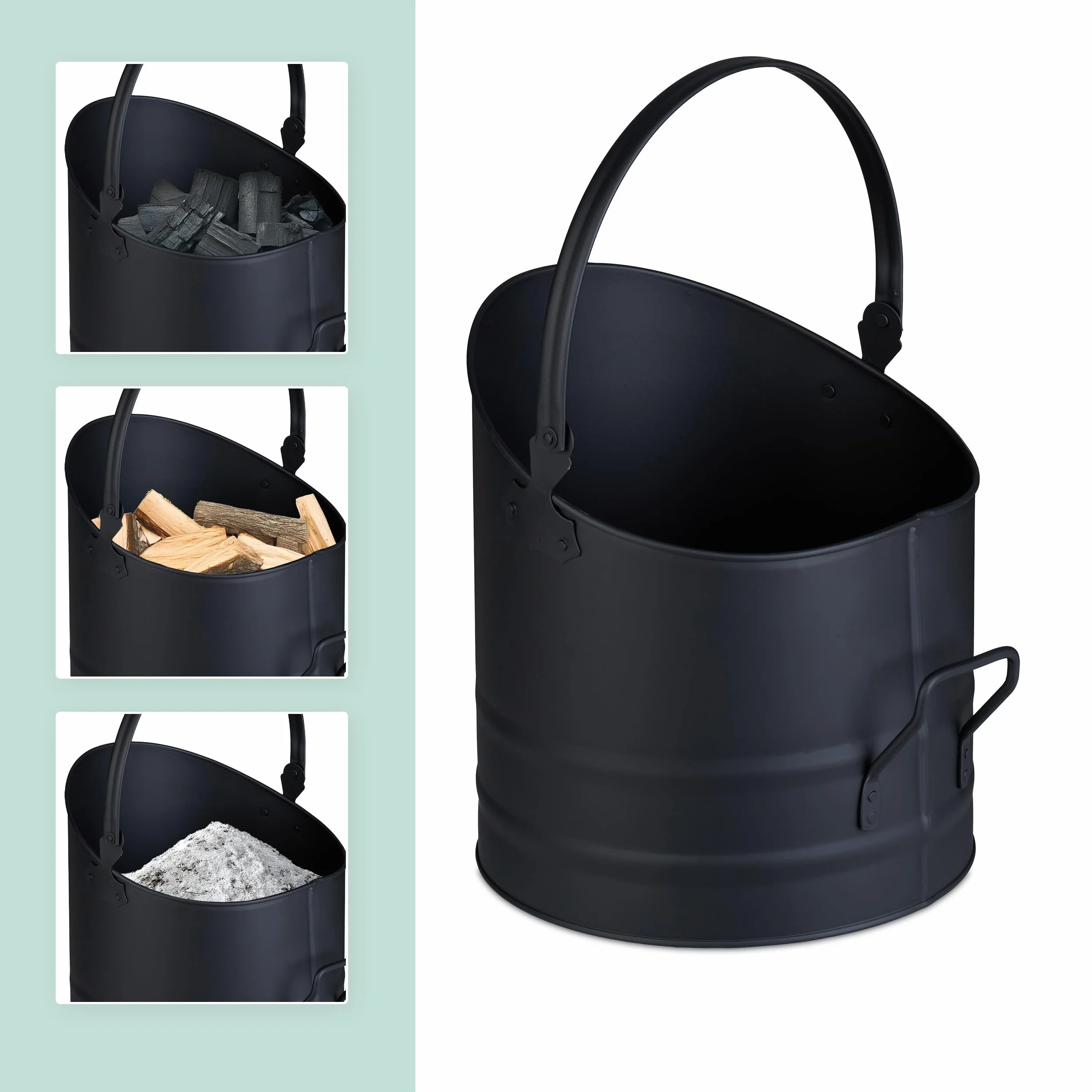 Relaxdays wiadro na popiół 9,5 l z uchwytem, żelazko, czarny