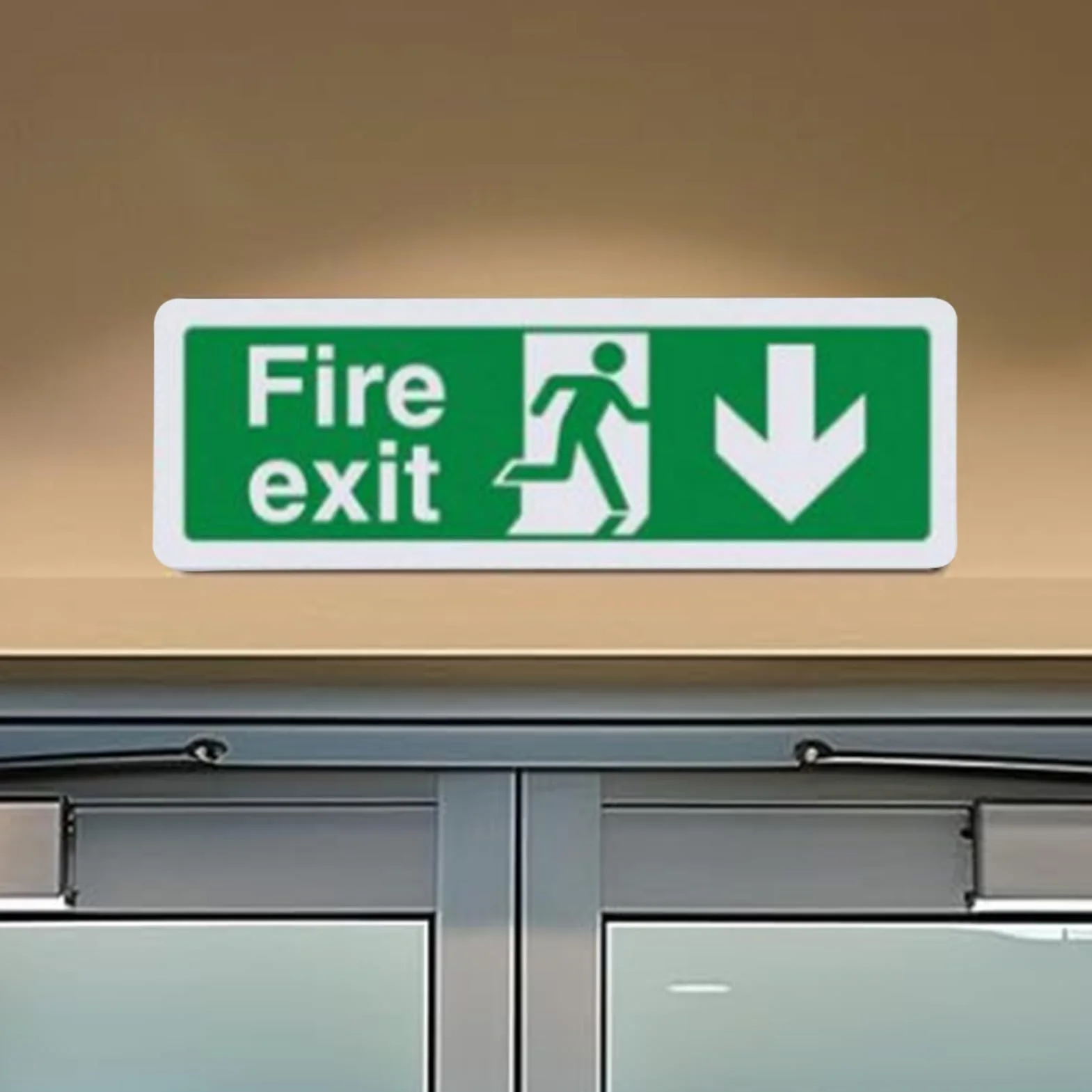 Znak Fire Exit, zestaw naklejek samoprzylepnych, 21 x duża czcionka, człowiek biegnący prawo, znaki bezpieczeństwa