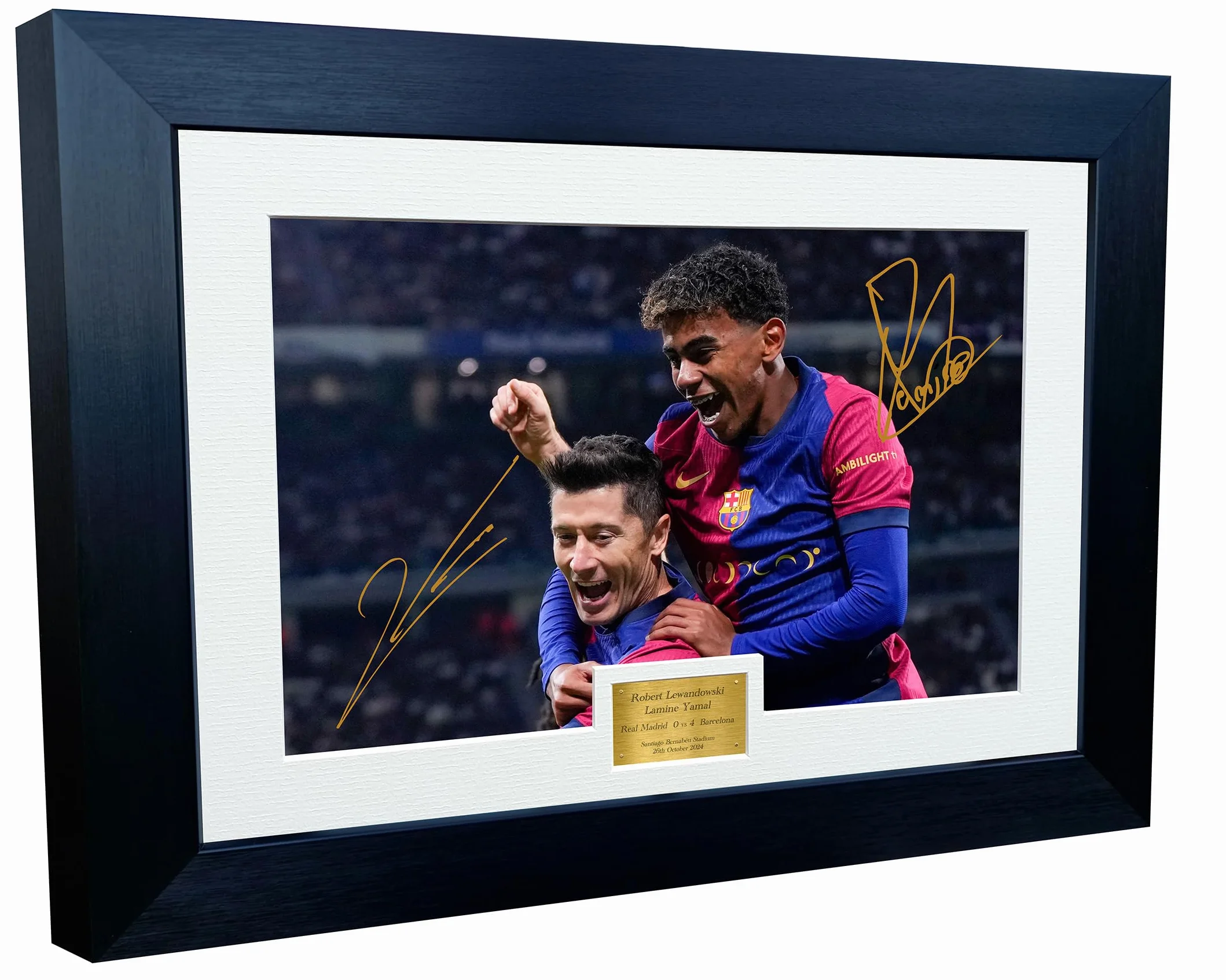12 x 8 A4 podpisany Robert Lewandowski Lamine Yamal Real Madryt 0 vs 4 Barcelona z autografem podpisany podpis zdjęcie zdjęcie ramka piłka nożna plakat prezent