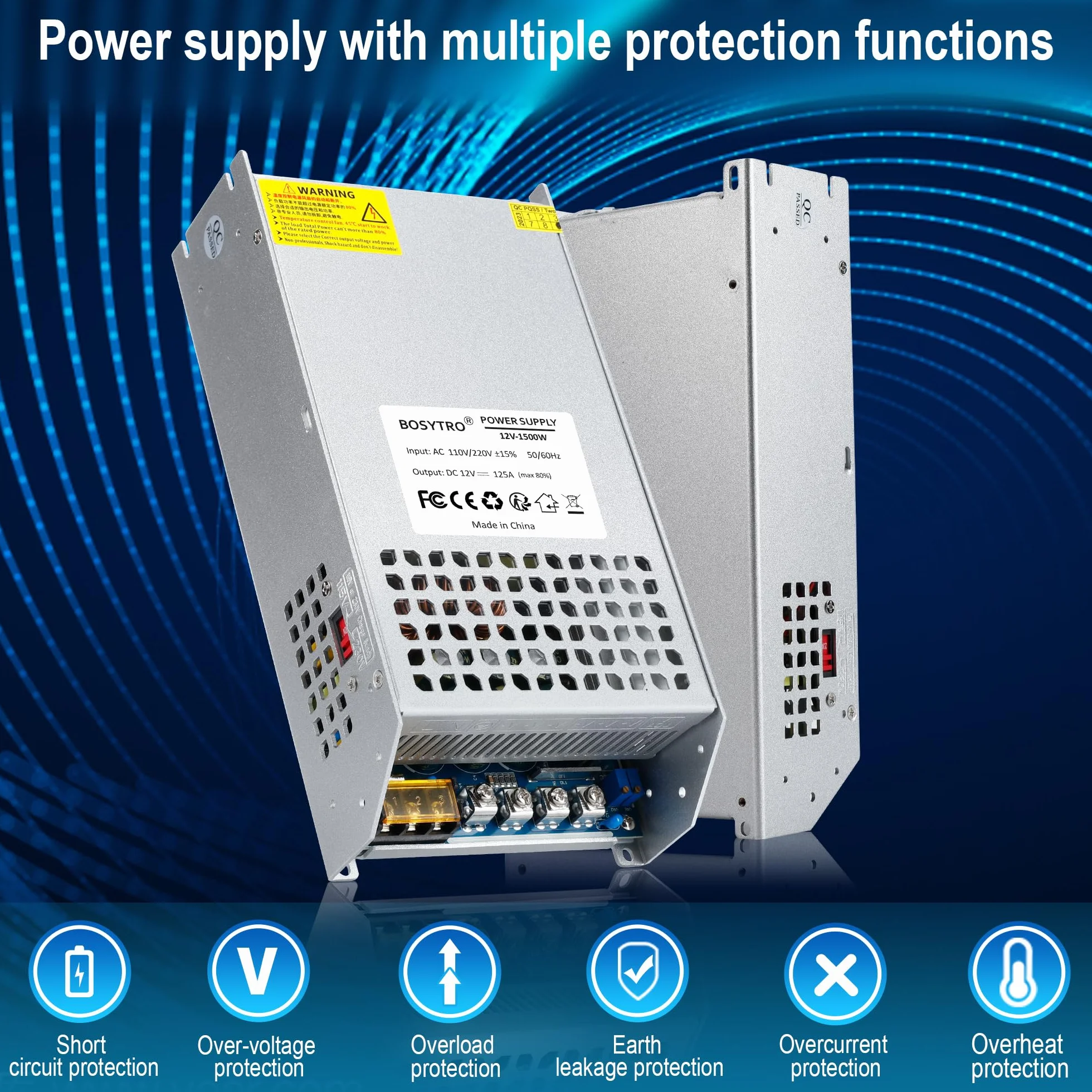 Zasilacz impulsowy BOSYTRO 12V 125A 1500W AC110/220-DC 12V