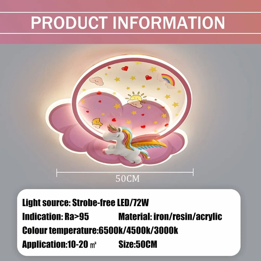 Lampa Sufitowa LED Różowa Dekoracyjna z Pilotem 3000K-6000K Klosz Chmurowy Ściemnialny Kształt Jednorożca Żyrandol