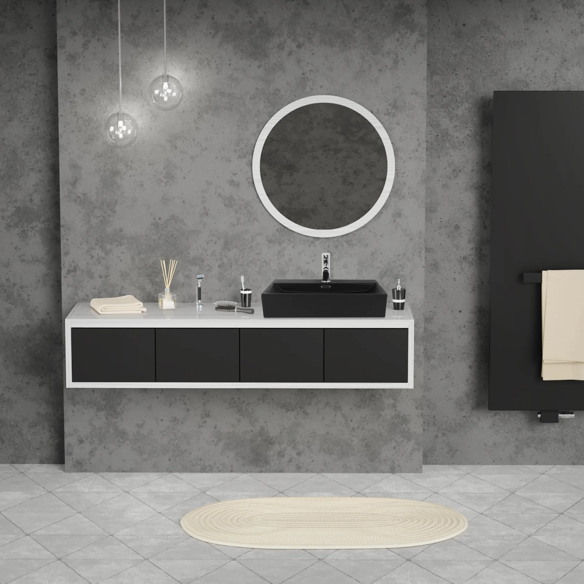 ML-Design Umywalka Kanciasta 600x365 mm Ceramika Czarny Mat