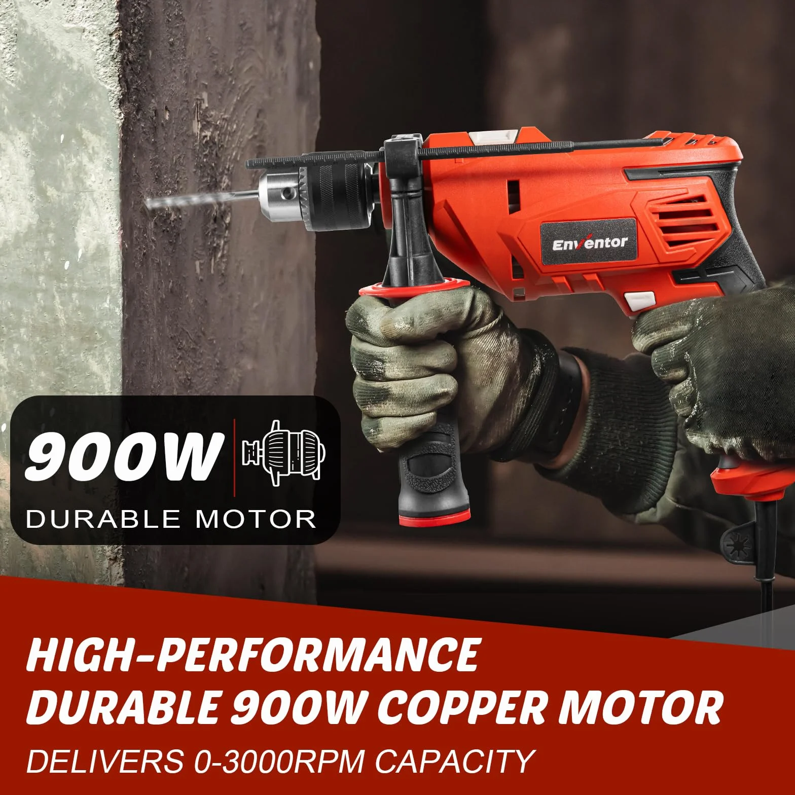 Enventor Wiertarka udarowa 900 W 37 akcesoriów 13 mm do betonu metalu drewna
