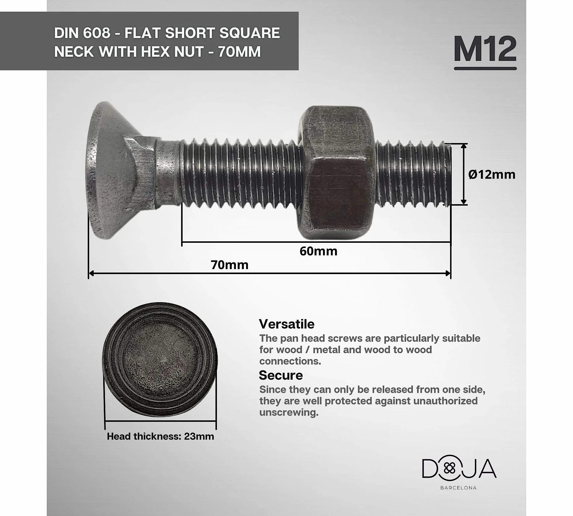 Industrialna DOJA Śruby Plow 12 x 70 mm 20 sztuk