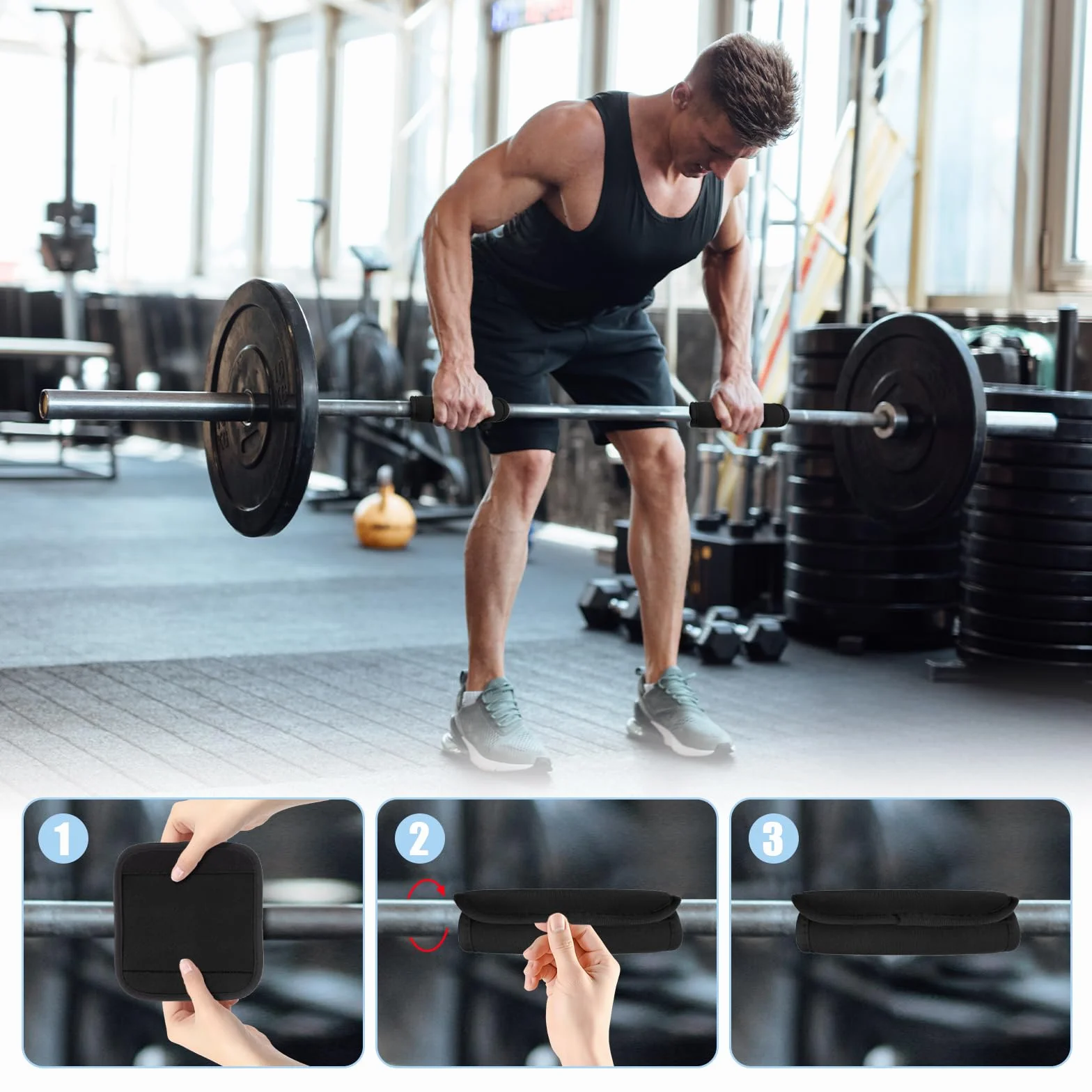 flintronic 2 sztuki chwytów na sztangę, uchwyty na hantle do fitness, podnoszenia ciężarów i treningu siłowego, podkładki pod chwyt dla maksymalnej przyczepności, dla kobiet i mężczyzn