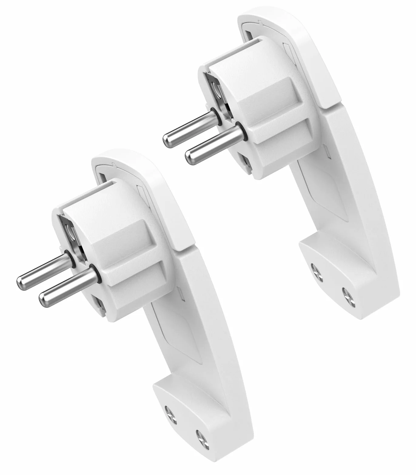 2 sztuki białych wtyczek kątowych 250 V 16 A, wtyczka europejska ze składanym uchwytem, zestykiem ochronnym do kabli do 3 x 1,5 mm², IP20