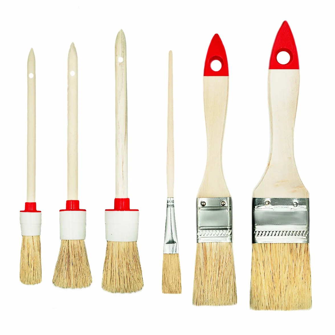 Zestaw 6 pędzli malarskich 3 płaskie 3 okrągłe 1,5" 2" 4" 6" włosie naturalne
