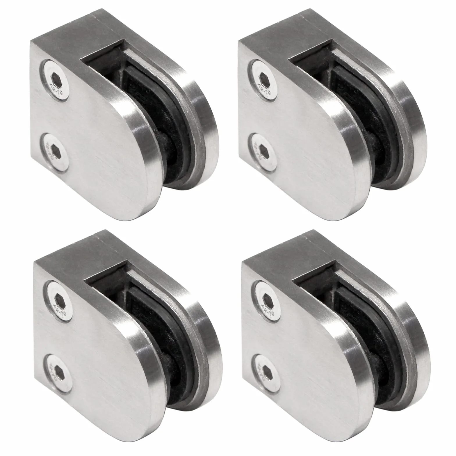 PRIOstahl Zestaw 4 szklanych uchwytów zaciskowych 50 x 40 x 26 mm do szkła Ø 42,4 mm ze stali nierdzewnej V2A