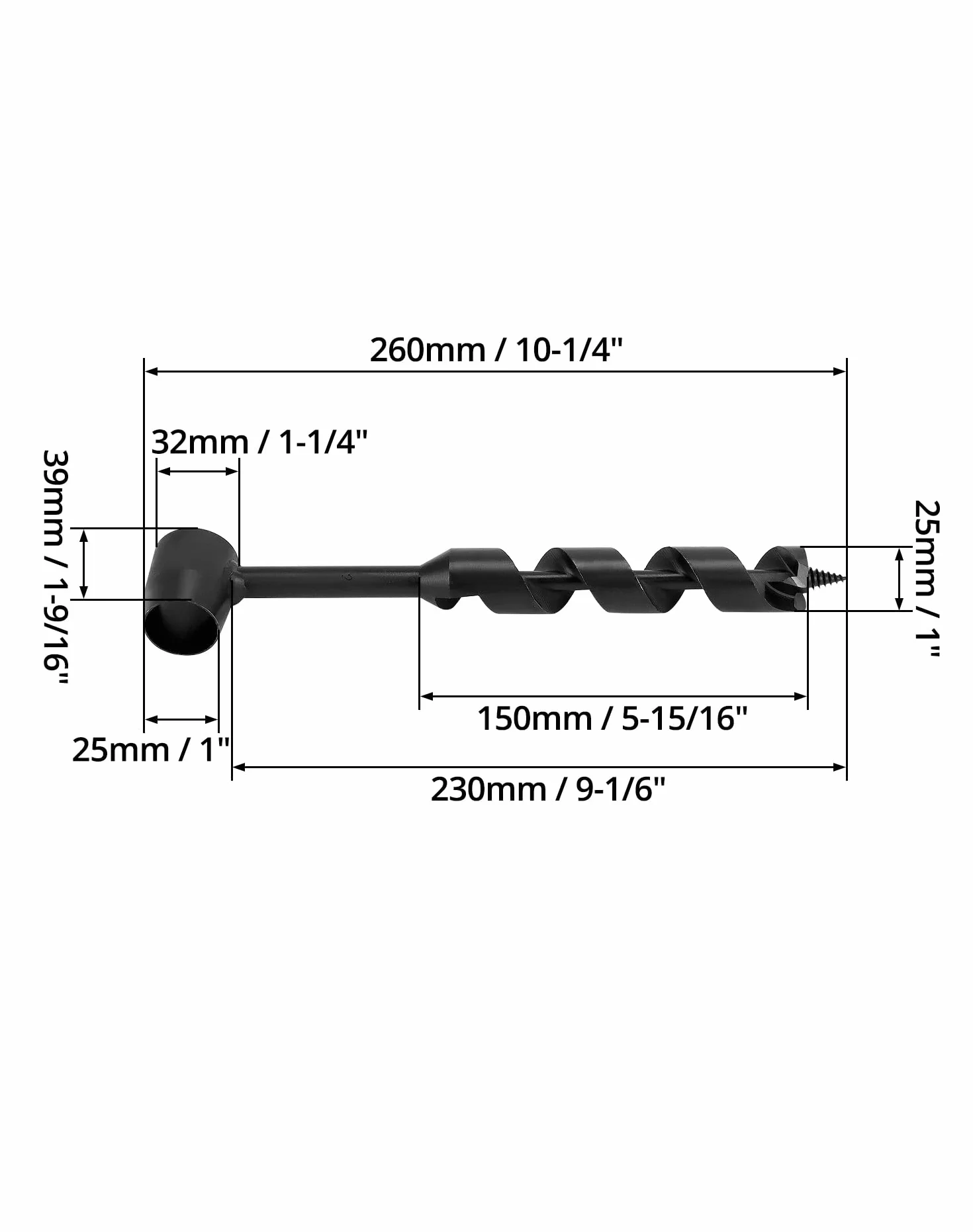QWORK Wielofunkcyjna wiertarka ręczna 25 x 230 mm stalowa do bushcraft kempingu