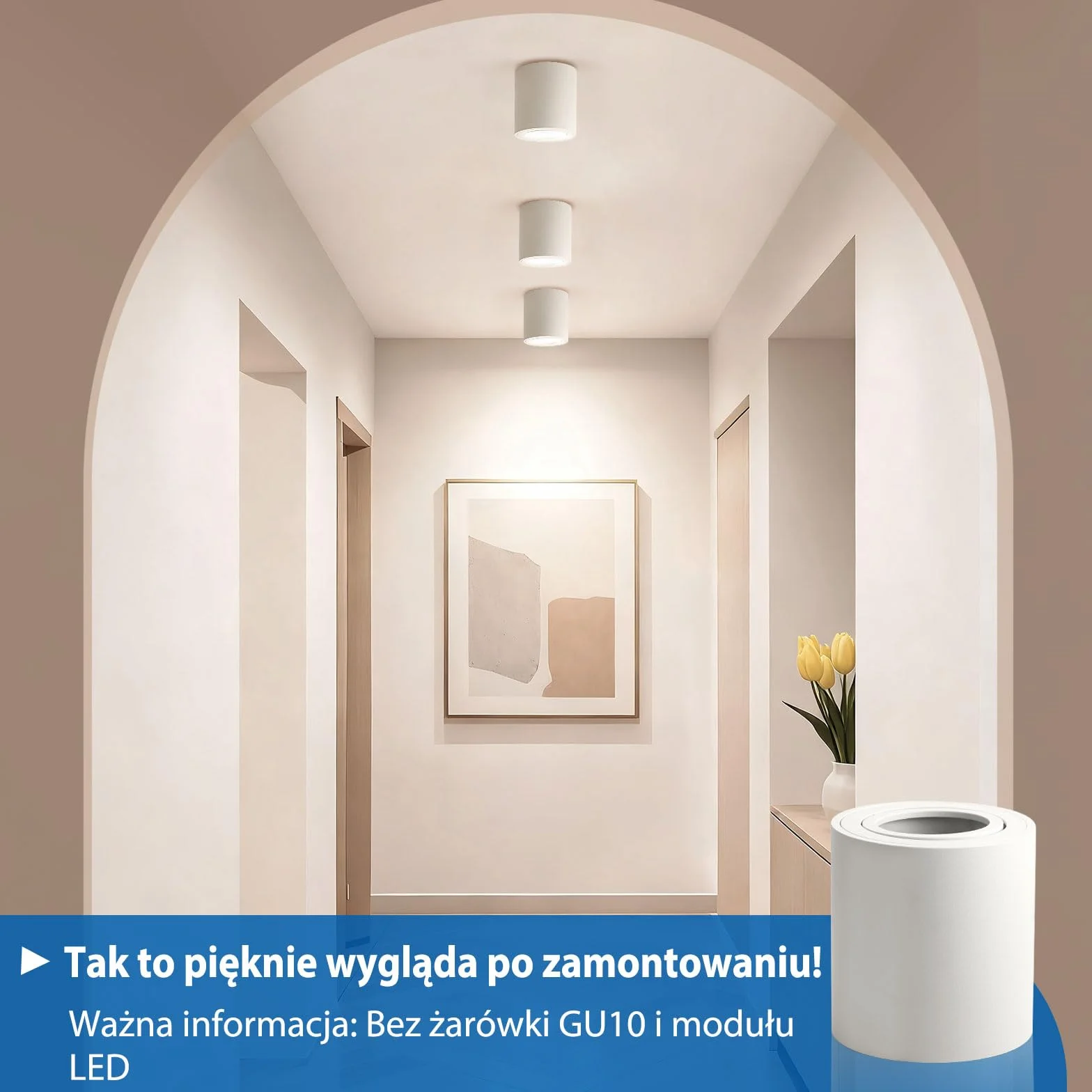 6 Sztuk Natynkowe Reflektory LED GU10, Obrotowe Punkty Świetlne Sufitowe Biały Aluminium, Oświetlenie Łazienka Kuchnia Przedpokój Salon, Plafon Reflektor Stropowy (Bez Żarówki)