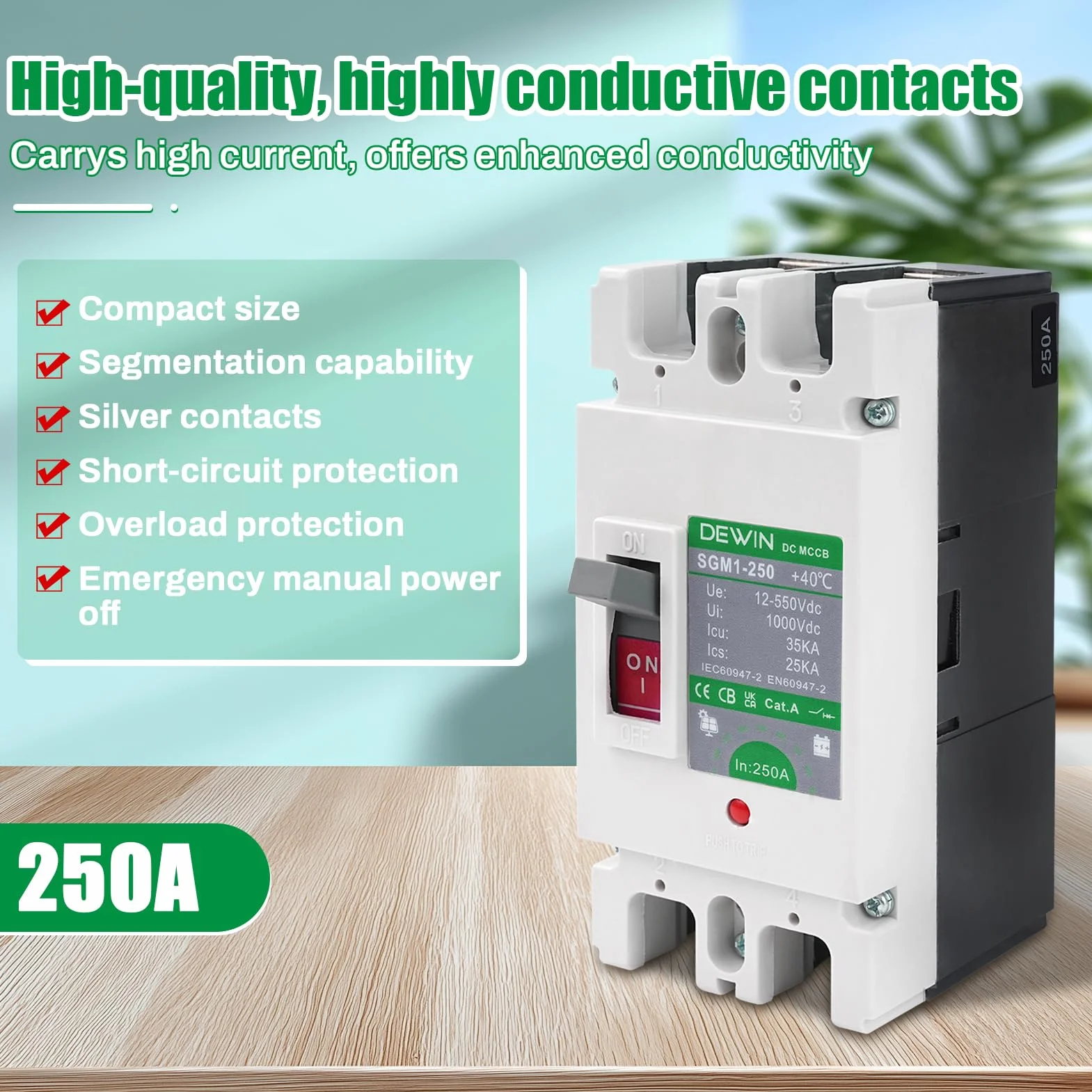 DEWIN Wyłącznik prądu stałego 250A DC MCCB 2P 500V