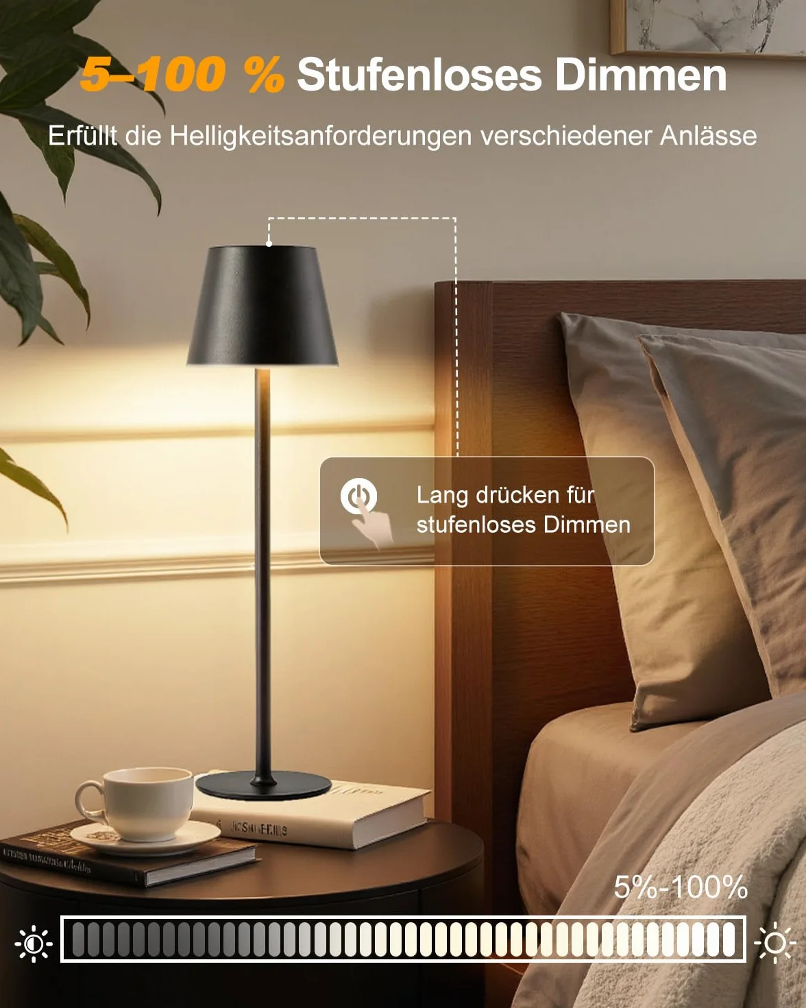 Bonsery Bezprzewodowa lampa stołowa LED 5200 mAh USB 2 wysokości 3 temperatury barwowe 2700-6500 K wodoszczelna metalowa dotykowa ściemniana