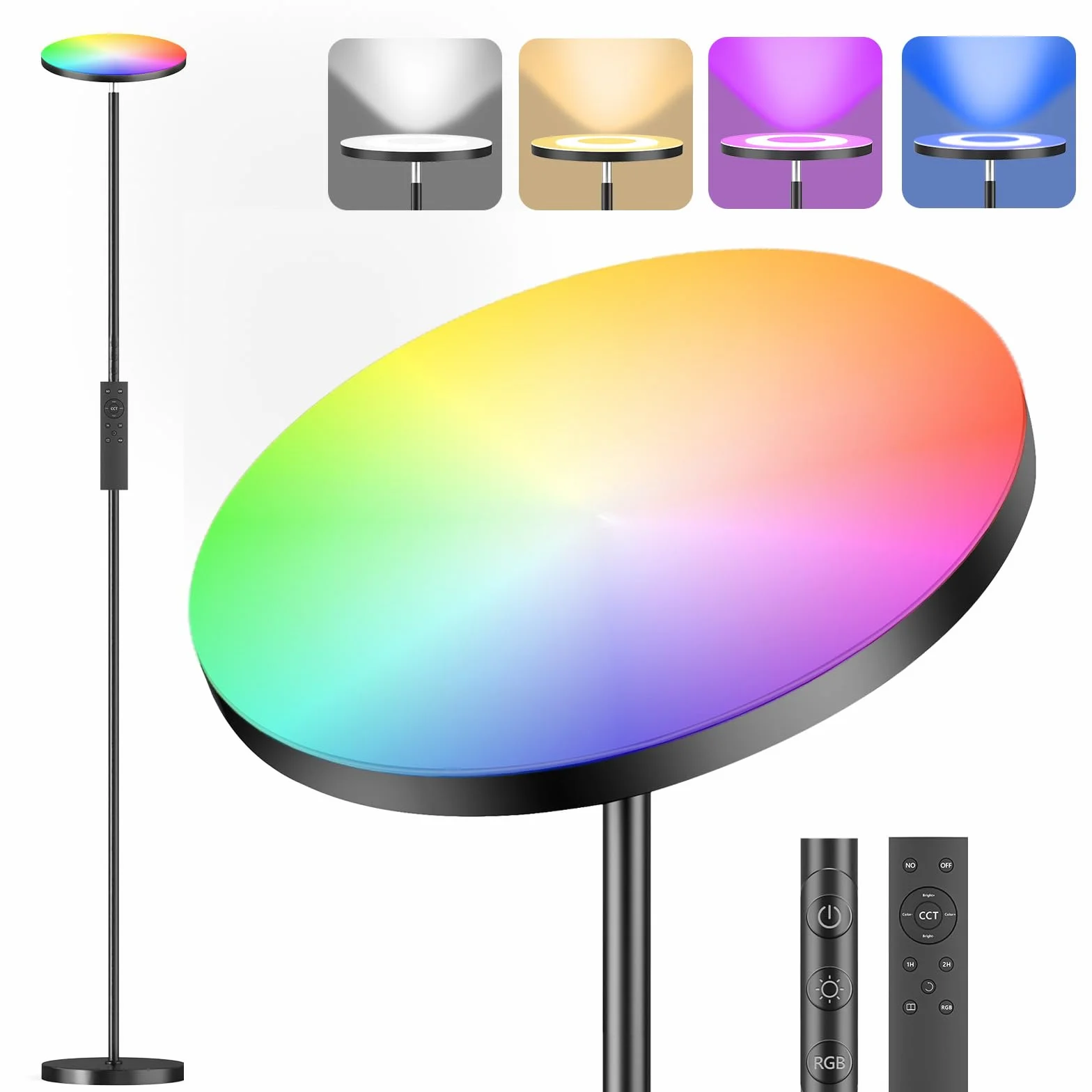 Lampa podłogowa LED Salon 36W RGB, ściemnialna lampa podłogowa, super jasne, regulacja temperatury od 2700K do 6500K, pilot i dotyk, salon