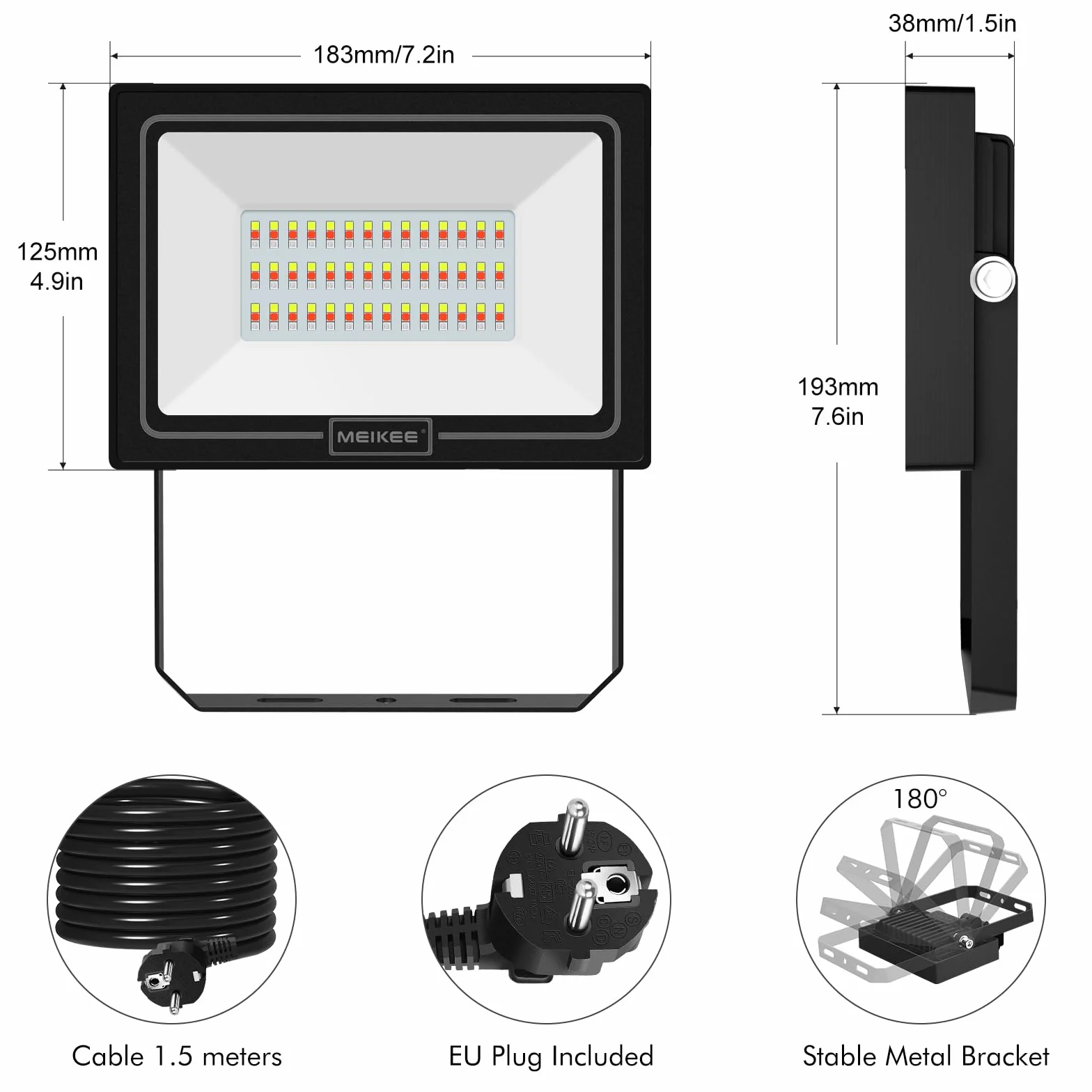 MEIKEE Zewnętrzny projektor LED RGB 60 W, 10 kolorów 12 trybów z pilotem, IP66
