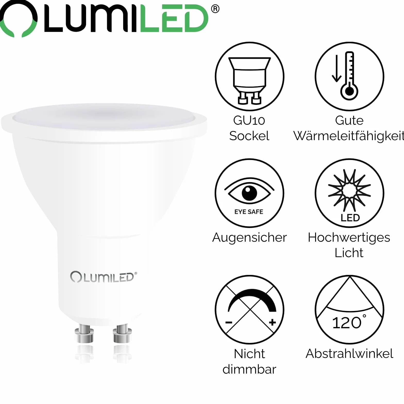 LUMILED GU10 LED 6W 580lm 4000K Neutralna Biała Żarówka Punktowa 120° 10 Sztuk