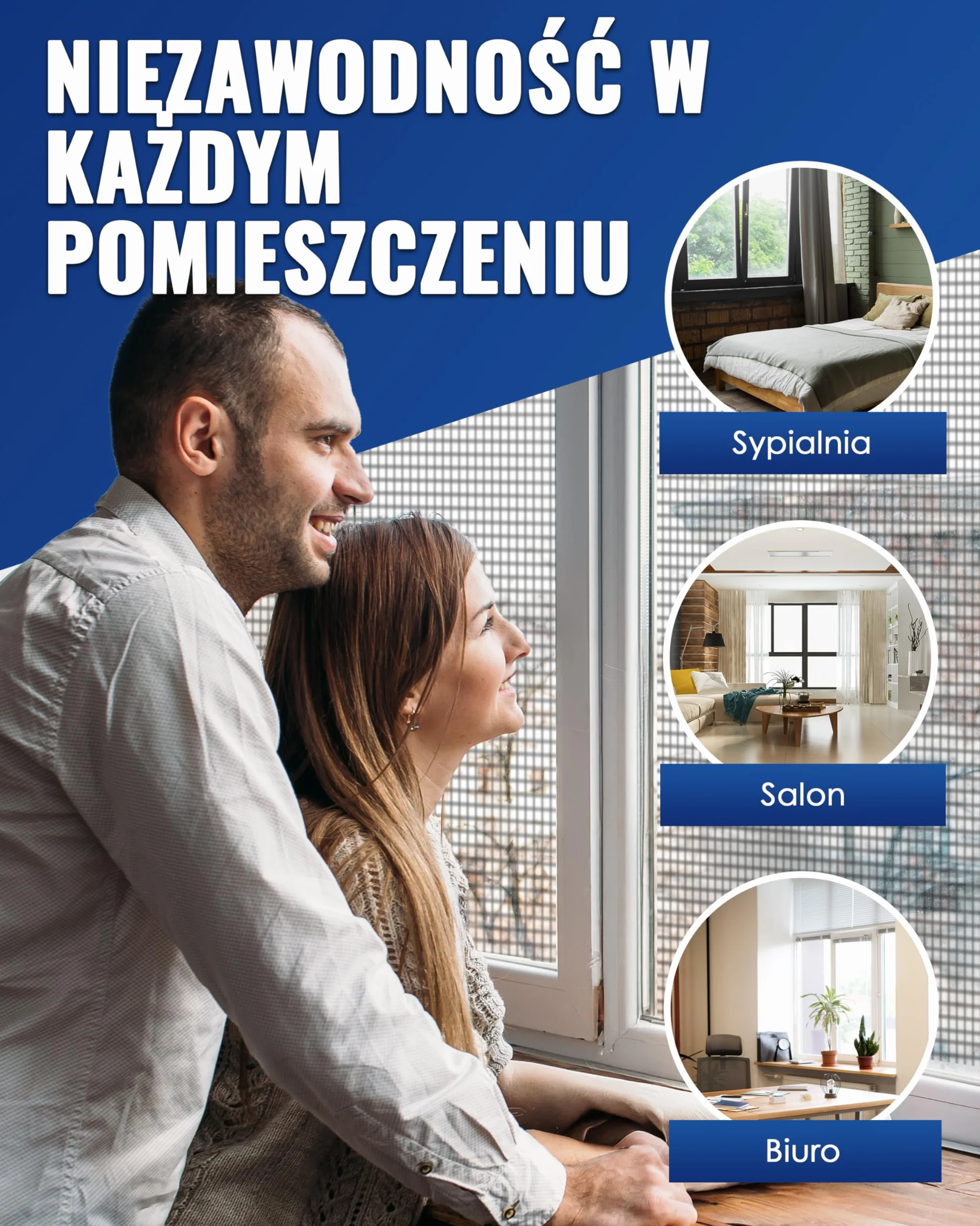 PIC Regulowana moskitiera okienna 130x150cm z drobną siatką i taśmą samoprzylepną
