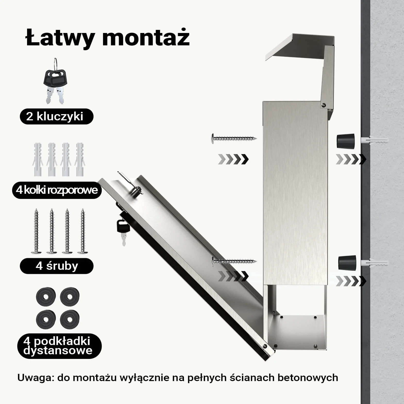 Wiltec Skrzynka na listy stal nierdzewna V23 z ukrytym zamkiem, nowoczesna skrzynka pocztowa