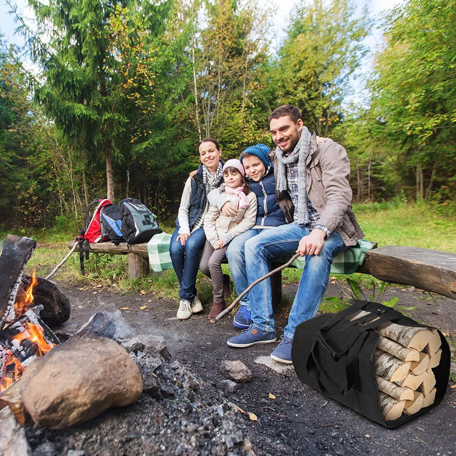 ZONSUSE Torba na Drewno Kominkowe Wodoodporna z Uchwytami Czarna