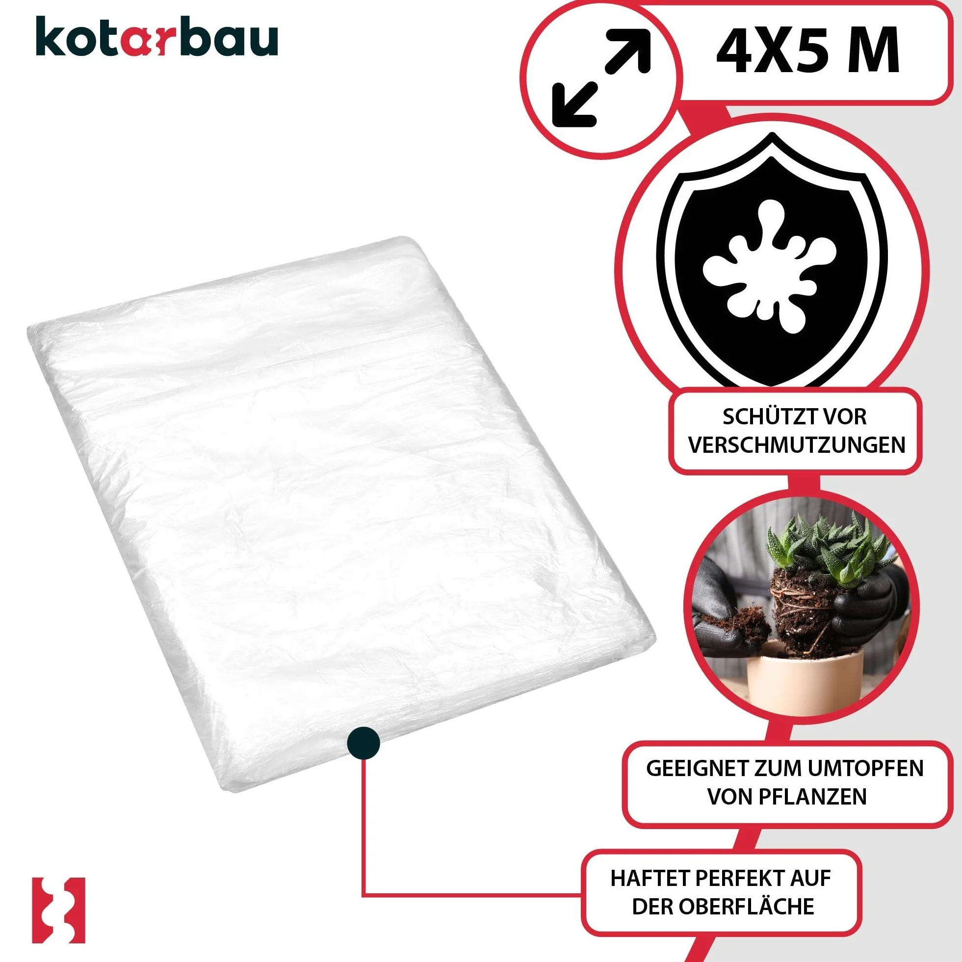 KOTARBAU® Folia Malarska 4 x 5 m Folia Ochronna Budowlana Przezroczysta