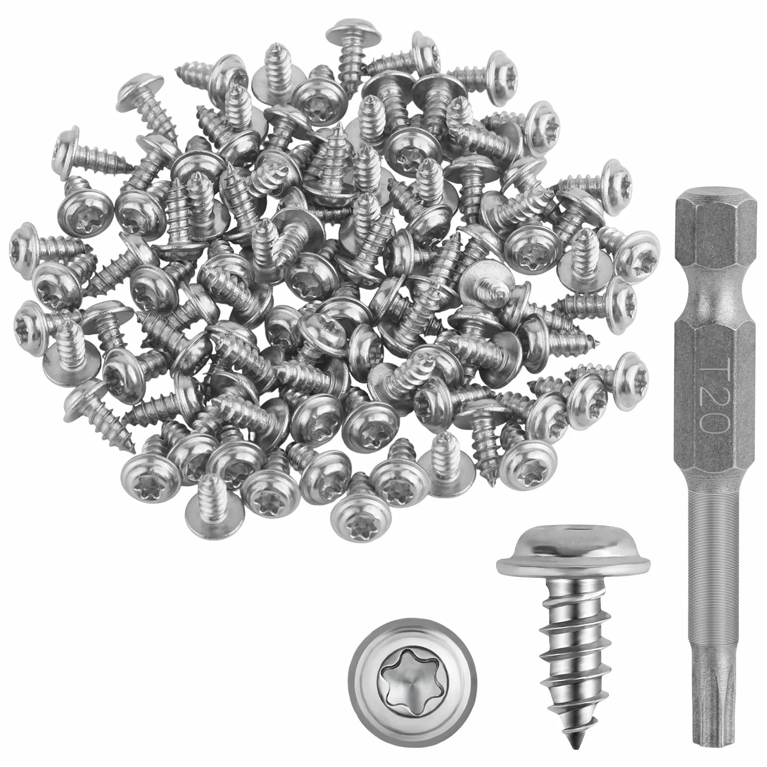 Wkręty samogwintujące ze stali nierdzewnej Torx M4 x 10 mm, 100 sztuk z śrubokrętem T20