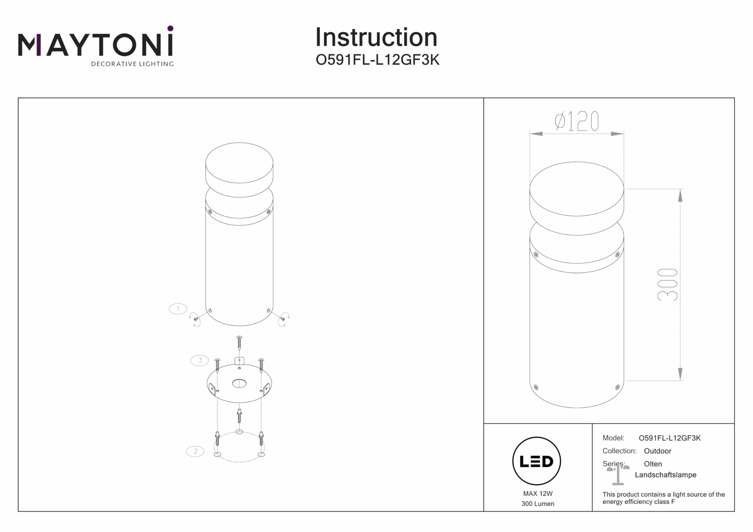 MAYTONI Wodoodporna lampa zewnętrzna LED Olten 12W 3000K 300lm CRI 80 Grafit Aluminium