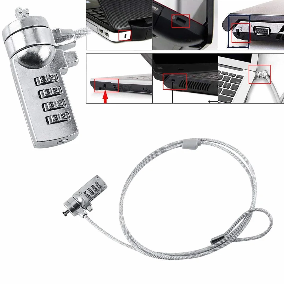 Kombinowany kabel zabezpieczający z czterocyfrowym hasłem, kabel blokady bezpieczeństwa laptopa i tabletu, antykradzieżowy