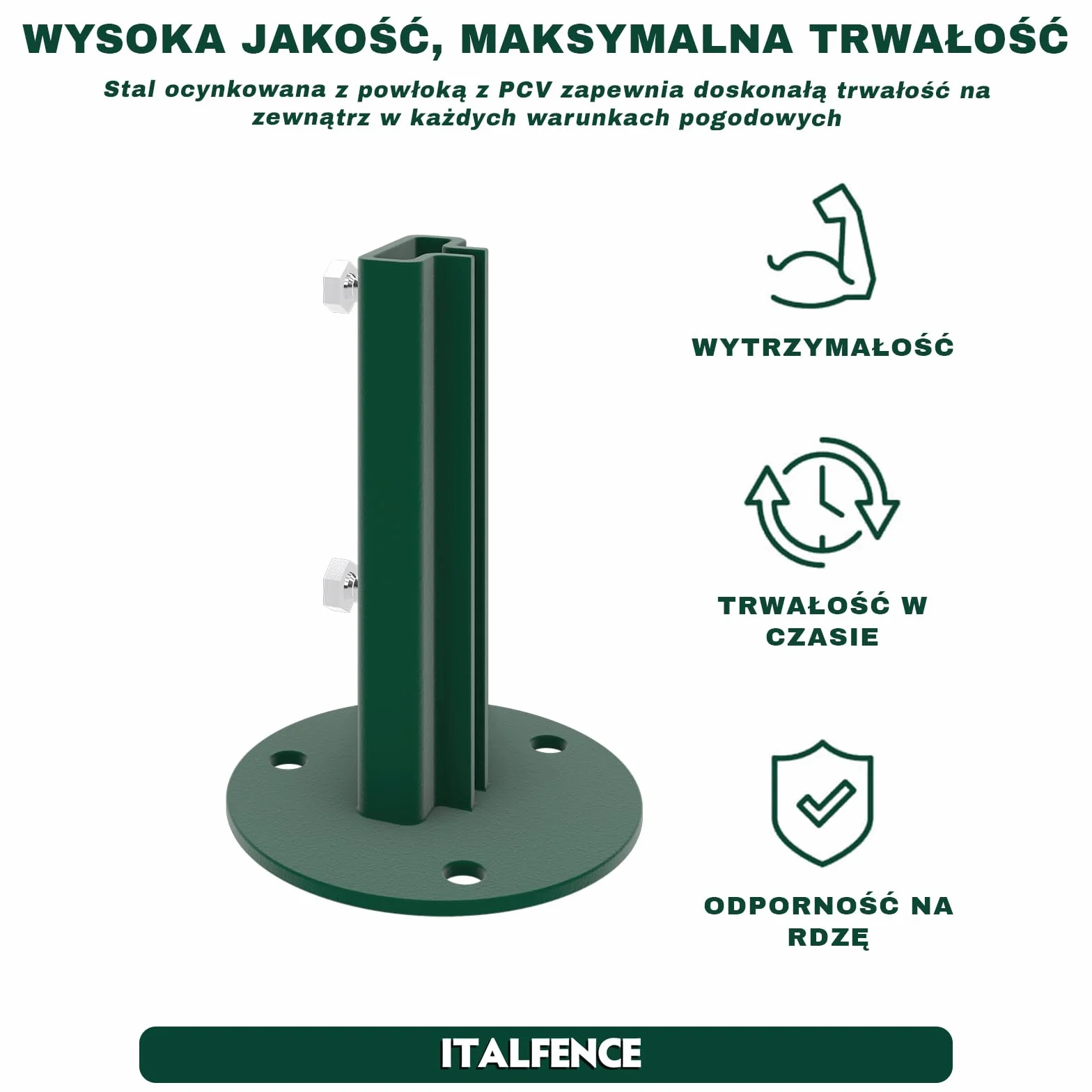 Podstawa słupa do ogrodzenia T, zielona 30x30x3mm 1 sztuka