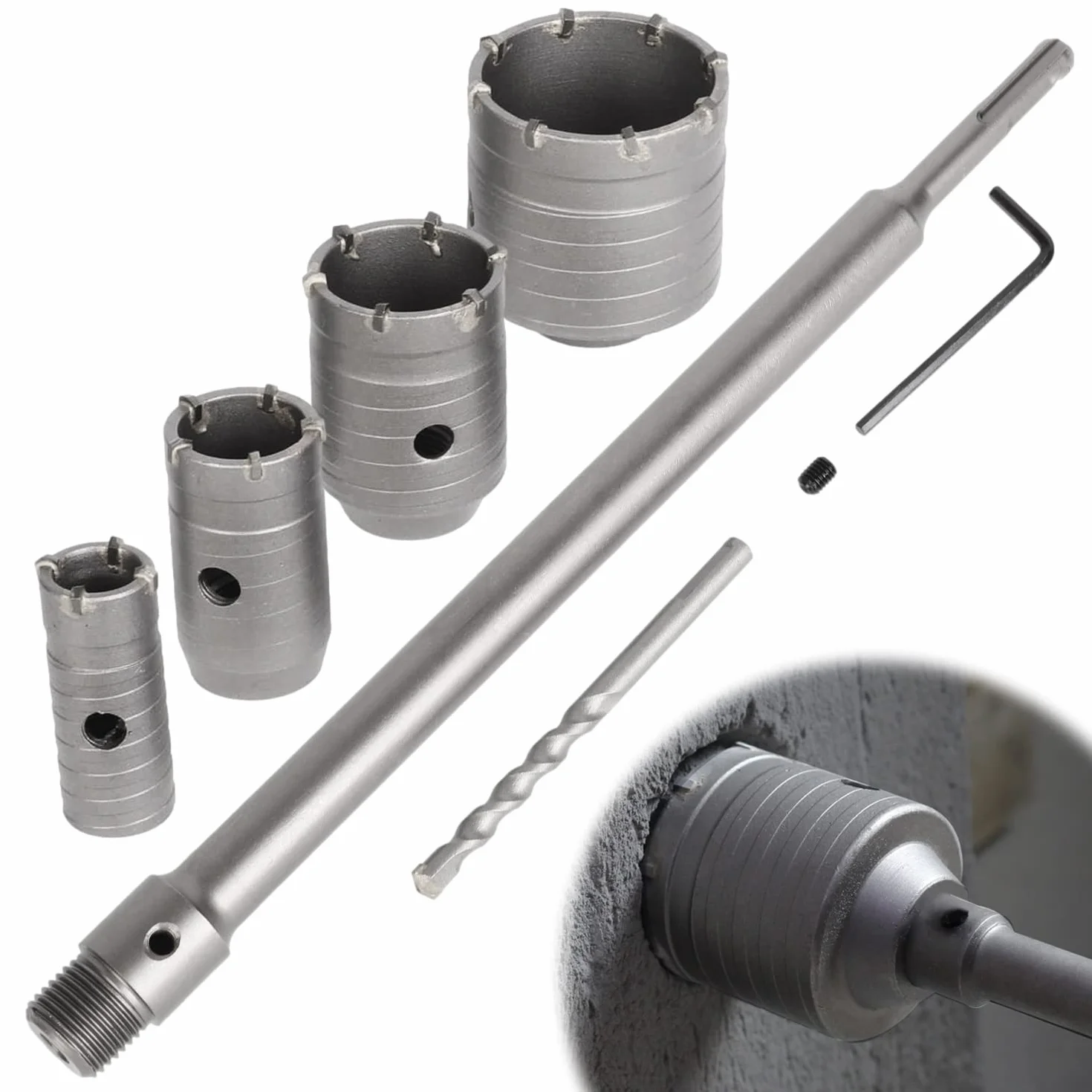 Zestaw wierteł rdzeniowych SDS Plus 30/40/50/68 mm 6 sztuk do betonu