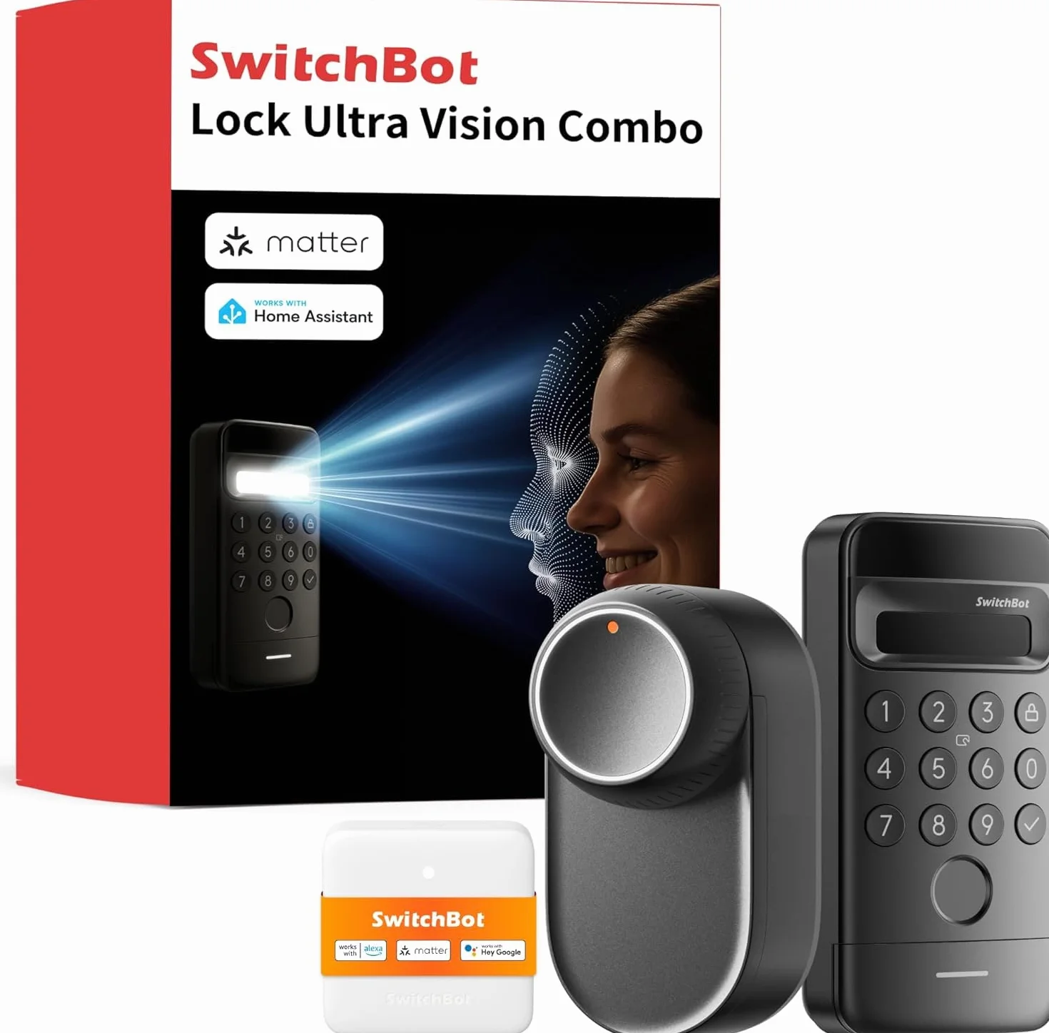 SwitchBot Smart Lock Ultra WLAN z Keypad Vision, rozpoznawanie twarzy i linii papilarnych 3D, elektroniczny zamek do drzwi z akumulatorem
