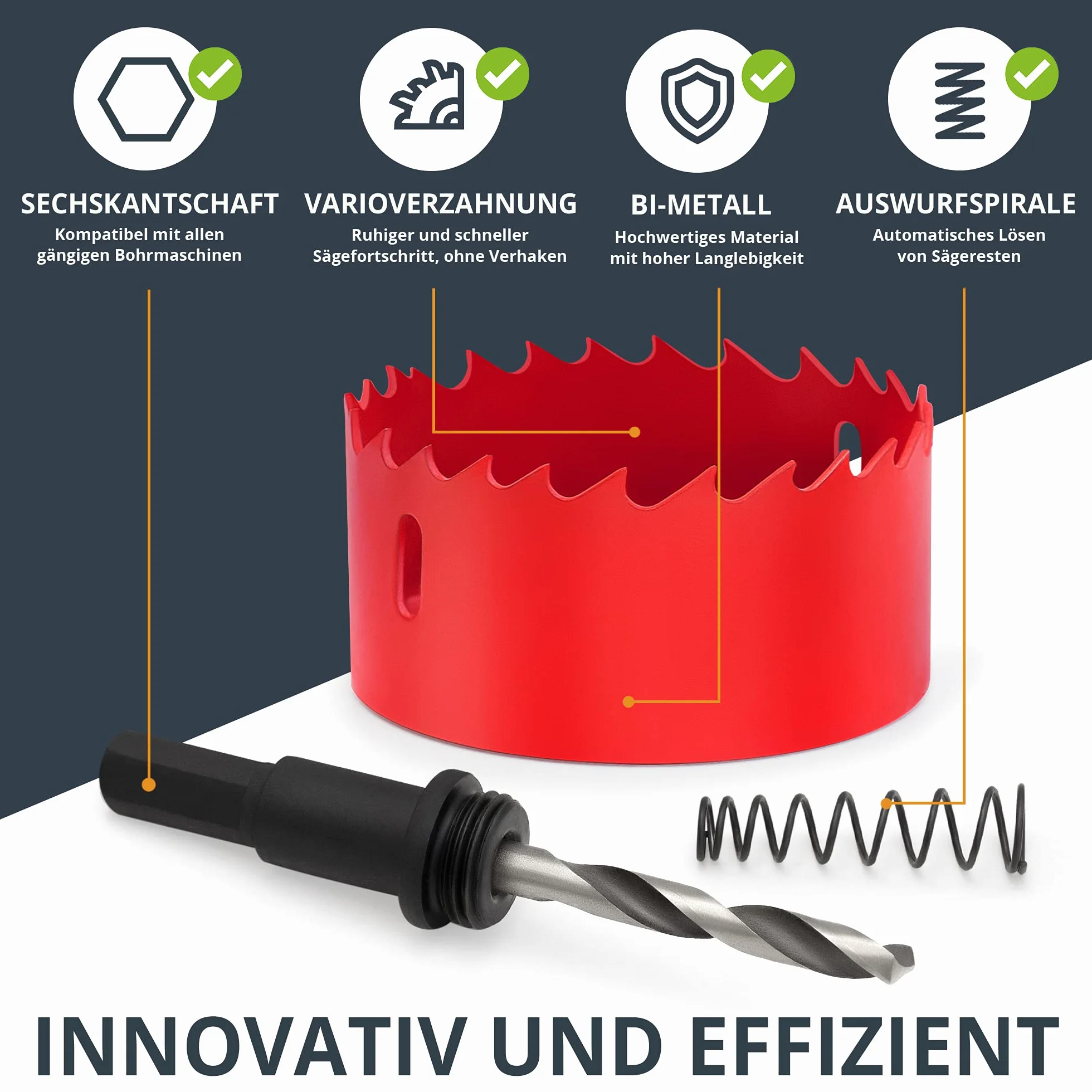 BAURIX Otwornica bimetalowa 60mm - Wiertło uniwersalne do metalu, drewna, plastiku