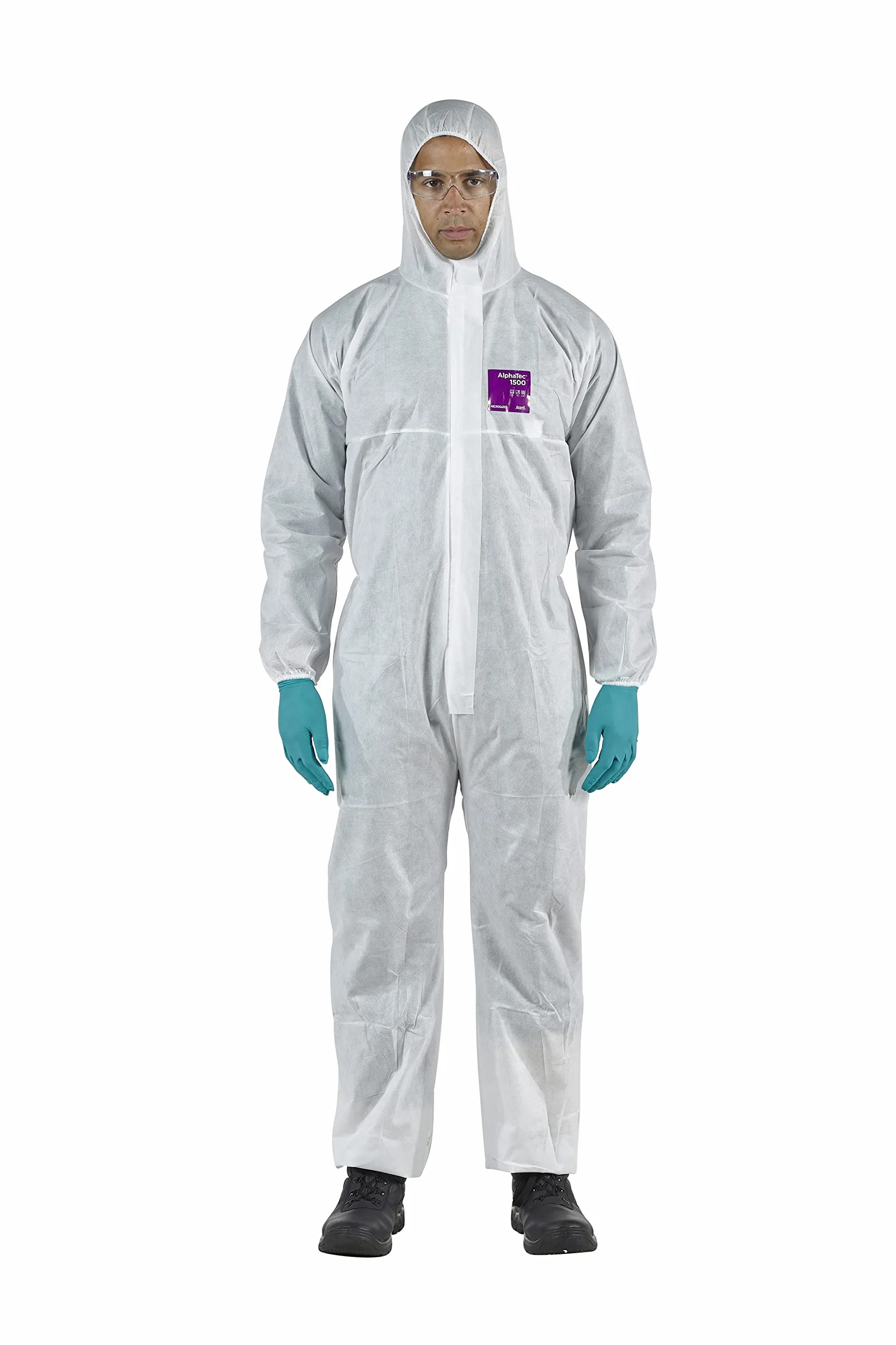 Ansell Alphatec 1500,Ochrona Przed Chemikaliami Typu 5/6,Jednorazowy,Wodoodporny,Pełny Kombinezon Z Kapturem,Chroni Przy Sprzątaniu,Malowaniu,Majsterkowaniu,Pracach Budowlanych,Czerwony,L (1 sztuka)