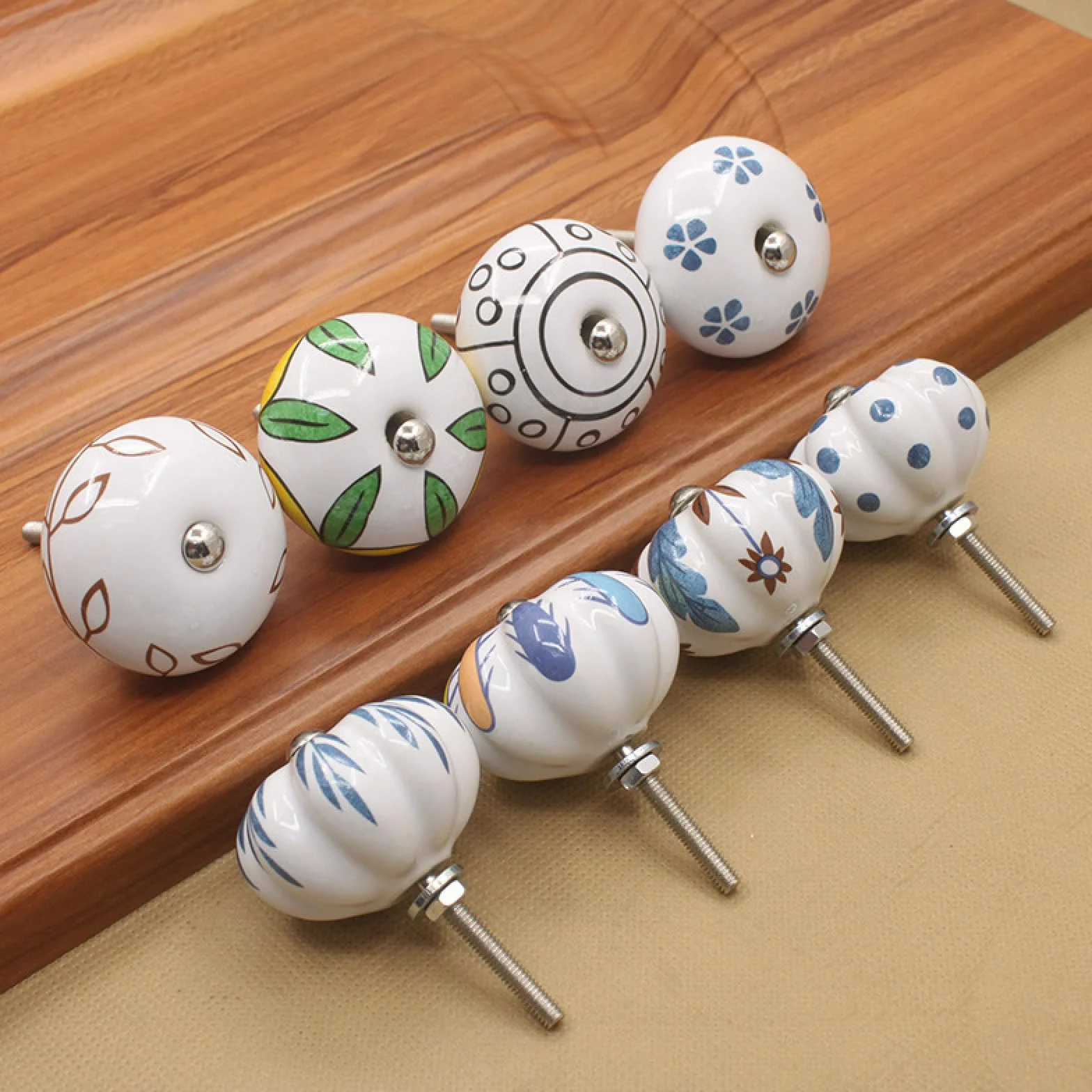 Uchwyty Meblowe Ceramiczny Pojedynczym Otworem Retro Styl Śródziemnomorski Klamka Typu C Liść Morwy 4 Szt