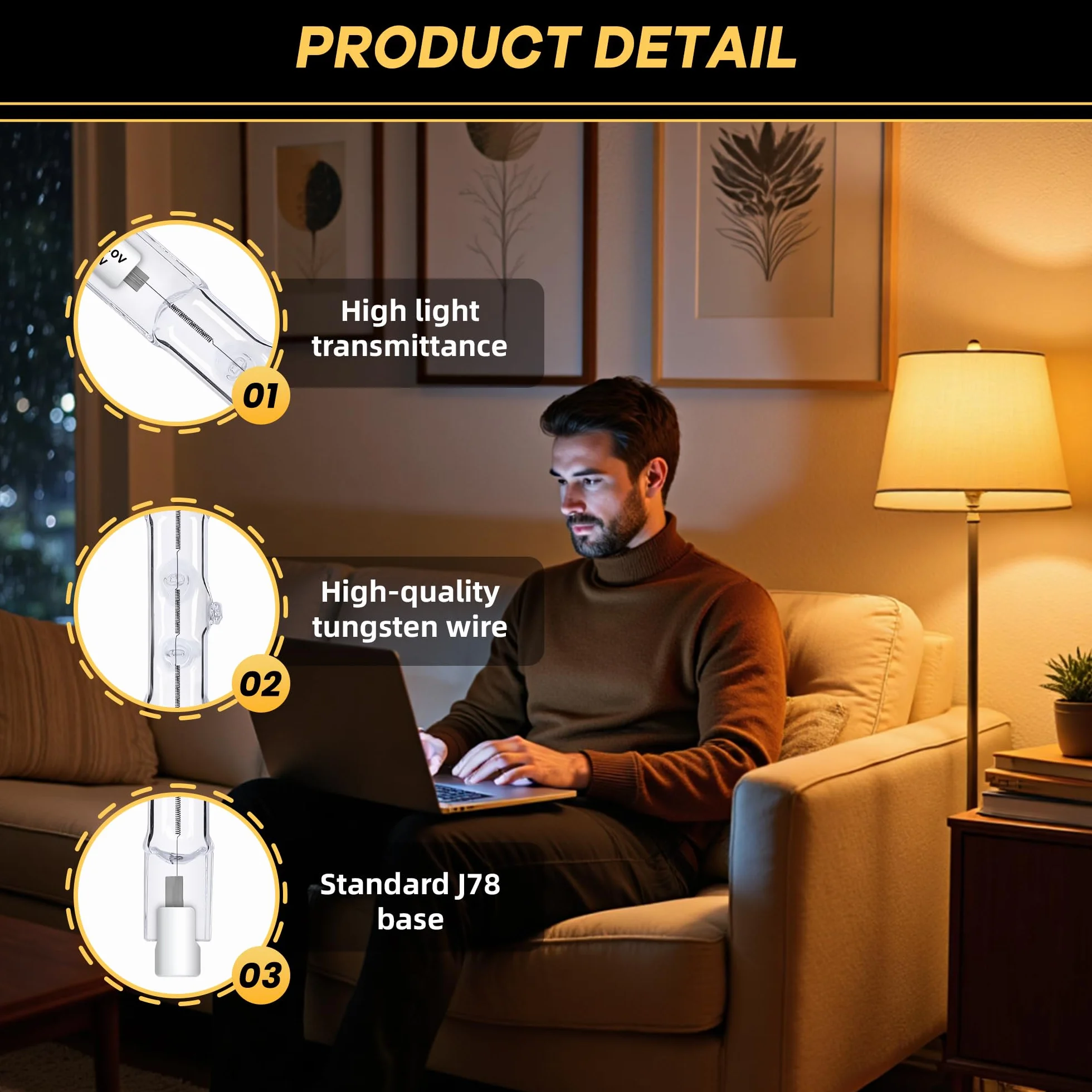 Morotty Żarówka halogenowa R7S, 78 mm, 150 W, 230 V, J78 ściemnialna żarówka halogenowa 2800K, ciepła biel, odpowiednia do lamp podłogowych, oświetlenia krajobrazu, opakowanie 6 szt