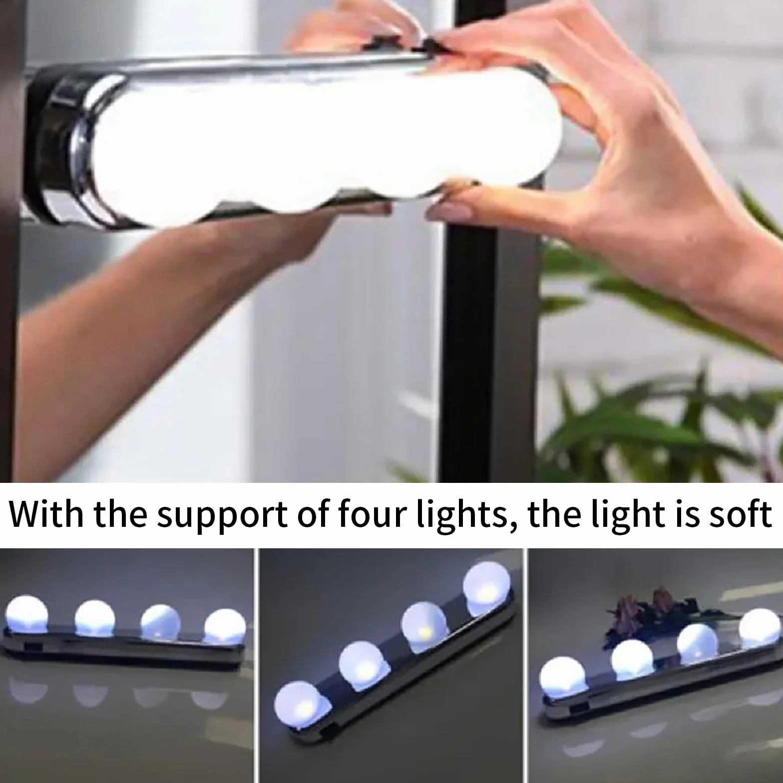 Światła do makijażu LED 4 żarówki regulowane temperatura barwowa Vanity Lights oświetlenie łazienkowe