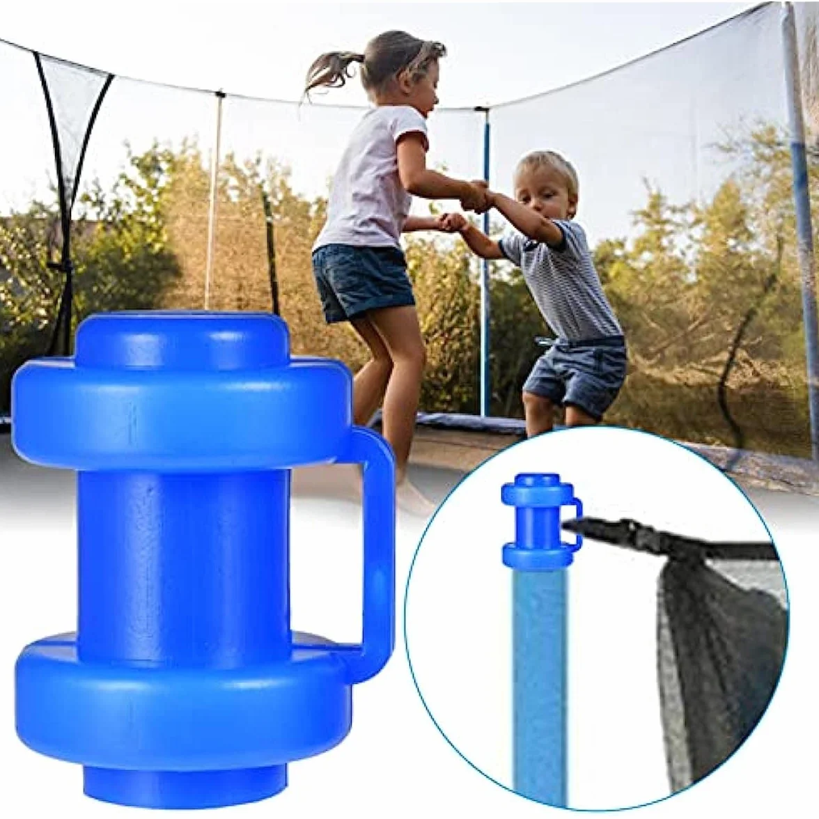 Zaślepki do trampoliny – 8 sztuk zaślepek ochronnych, niebieskie zaślepki na słupki siatkowe do trampoliny, wewnętrzne zaślepki do siatek o średnicy 25 mm