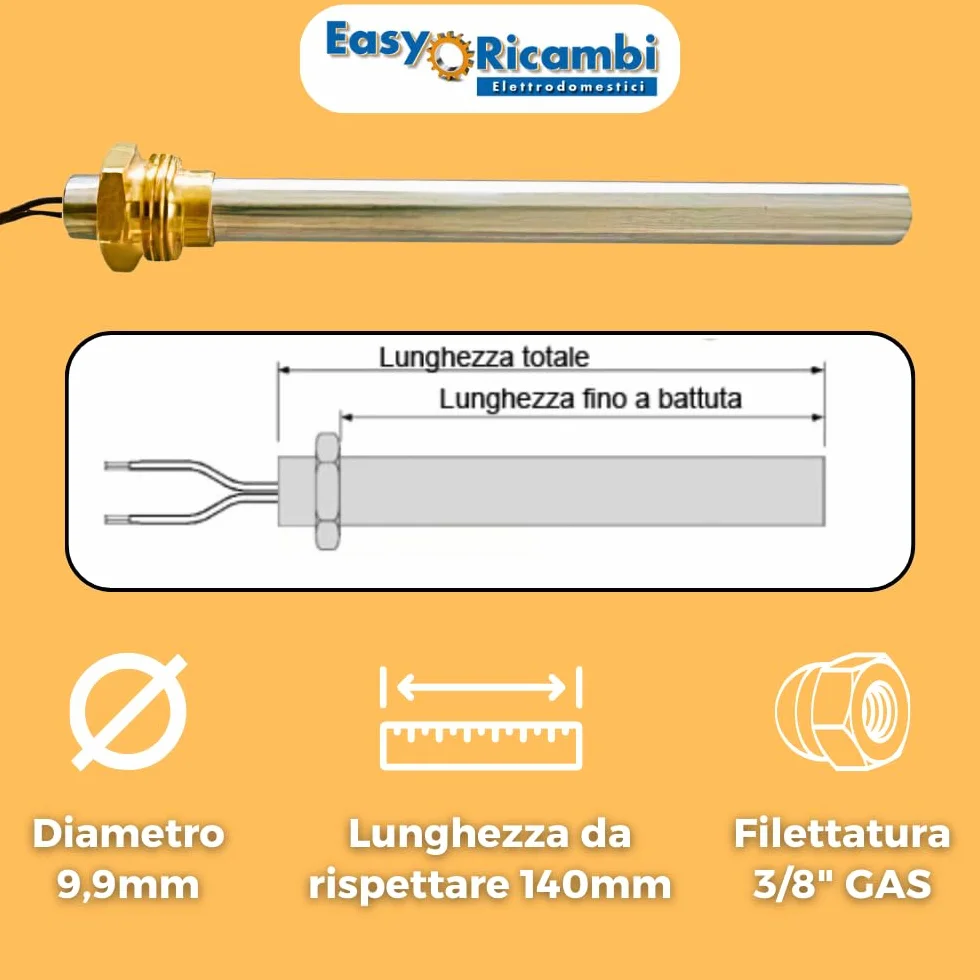 Świece zapłonowe do pieca na pellet, 300 W, 150 mm, 140 mm, średnica 9,9 mm, gwint 0,95 cm, do Piazzetta Ungaro