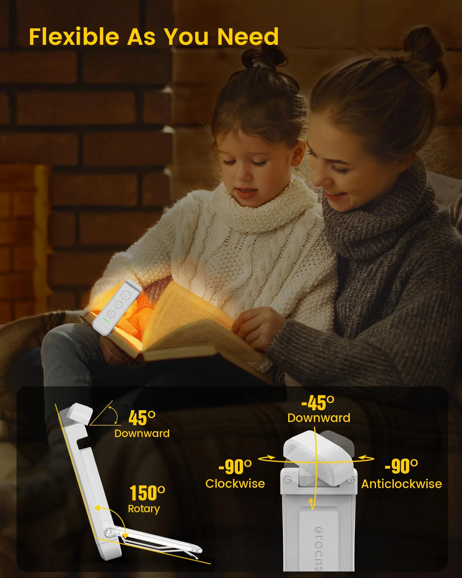 Glocusent Czytnik LED USB Ładowalny, Clip na Książkę, 3 Kolory, 5 Jasności, Elastyczny, 80h